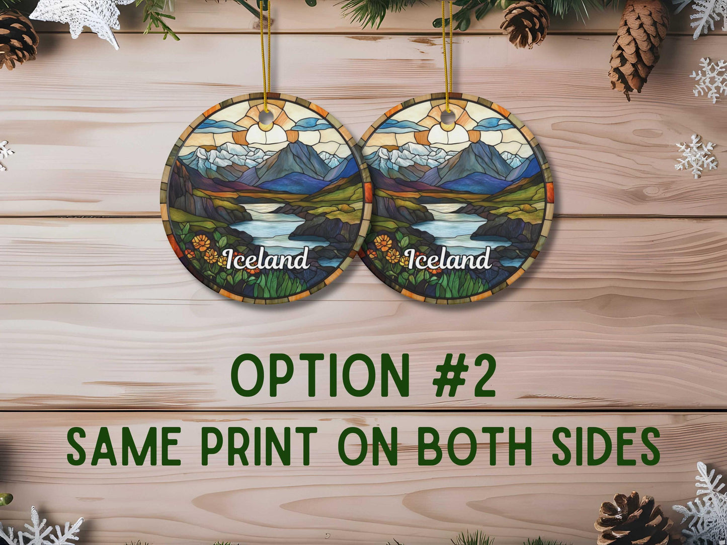 Iceland Stained Glass Style Ornament