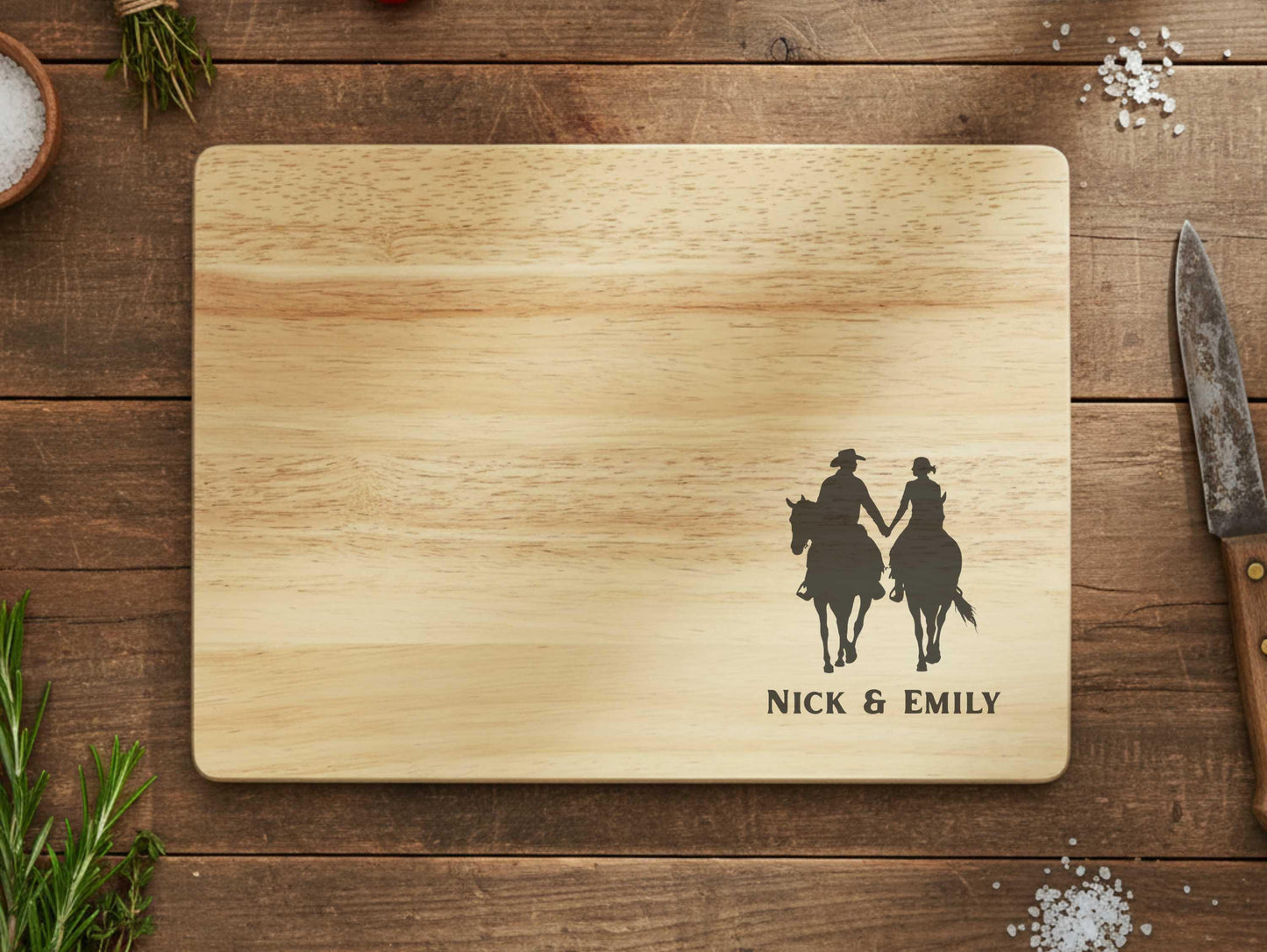 Cowboy Cutting Board, Horse Riding Couple Charcuterie Board