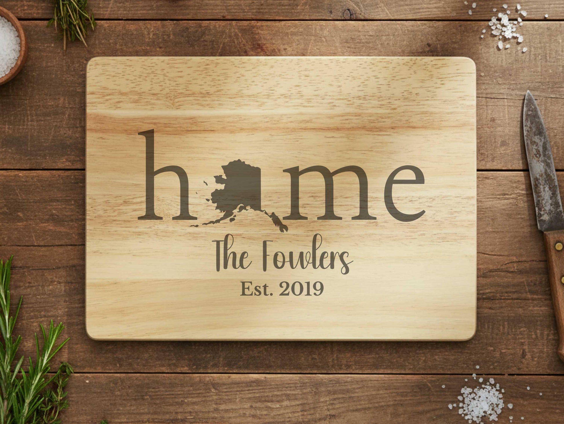 Engraved Alaska Home Cutting Board