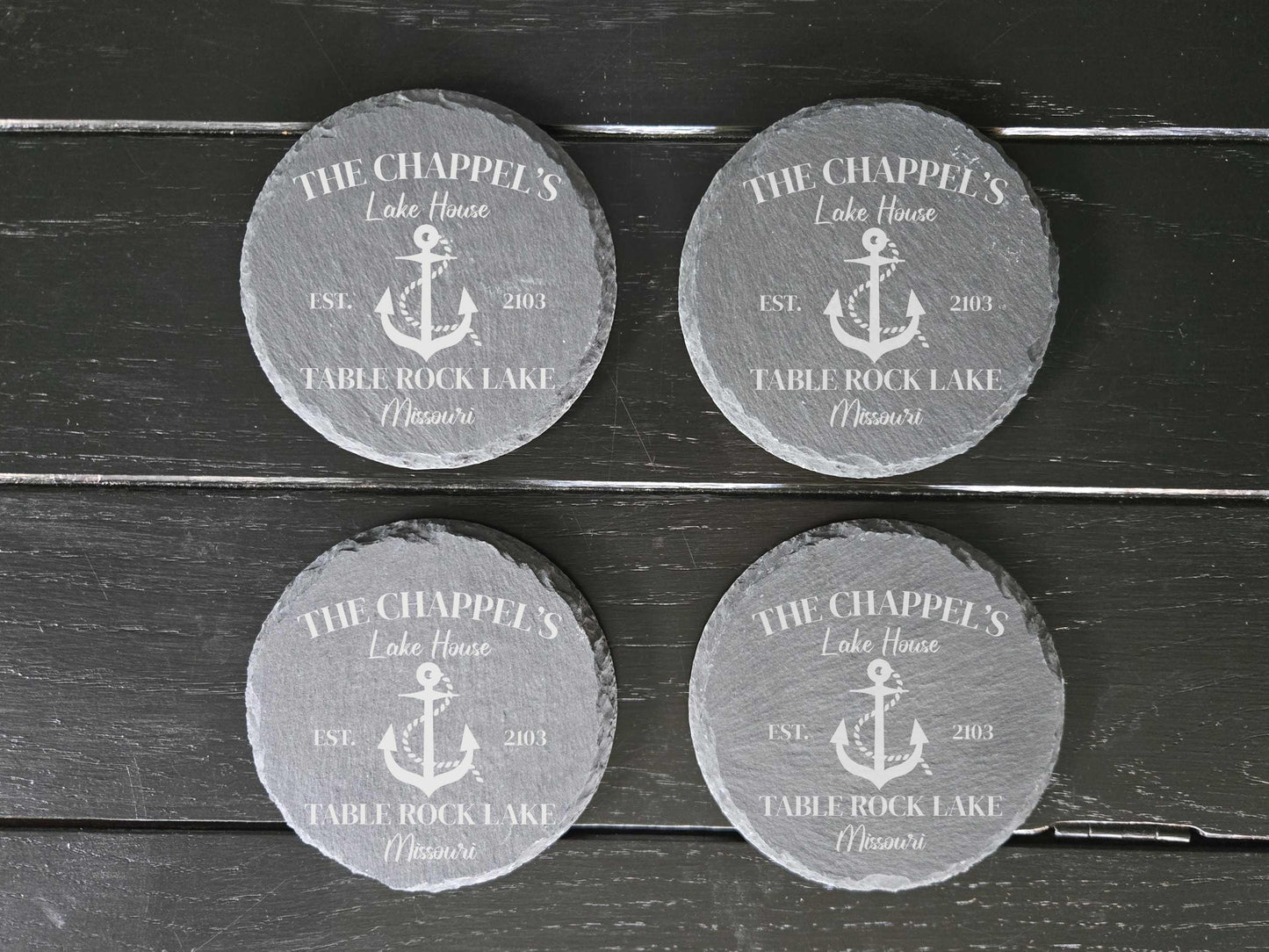Engraved Lake House Stone Coasters