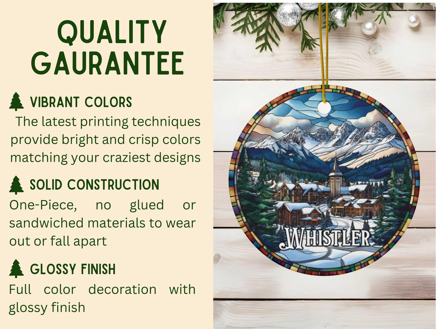 Whistler British Columbia Illustrated Stained Glass Ornament