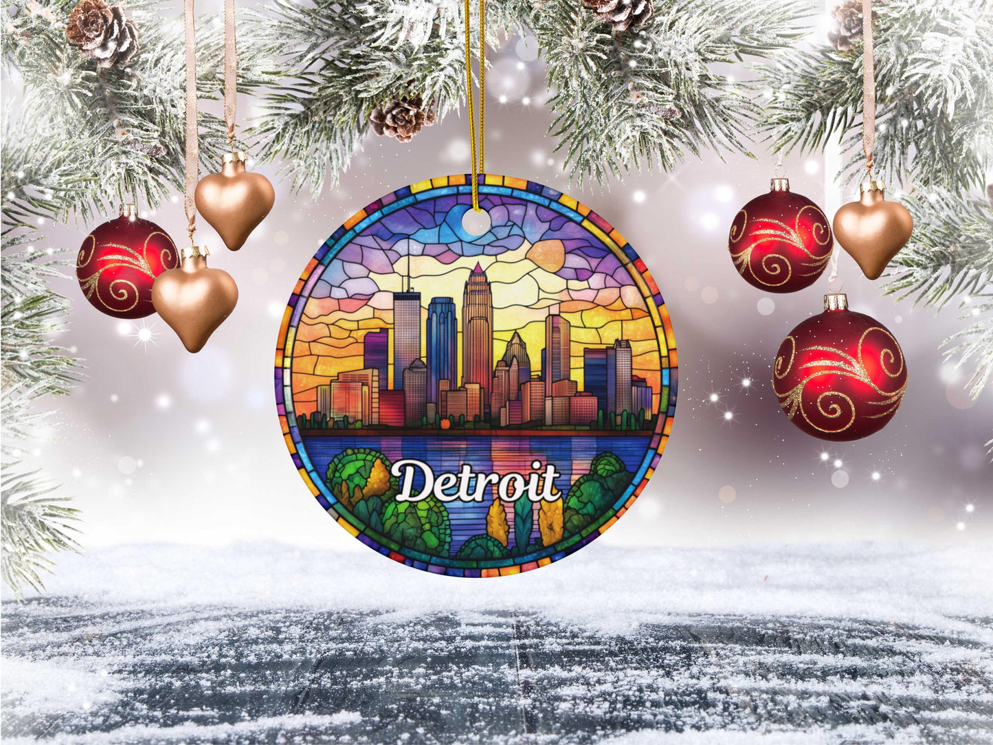 Detroit Faux Stained Glass Style Ornament