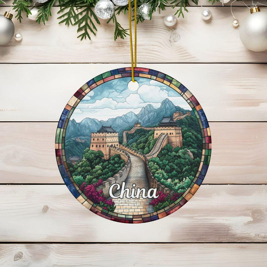 Great Wall of China Stained Glass Style Ornament