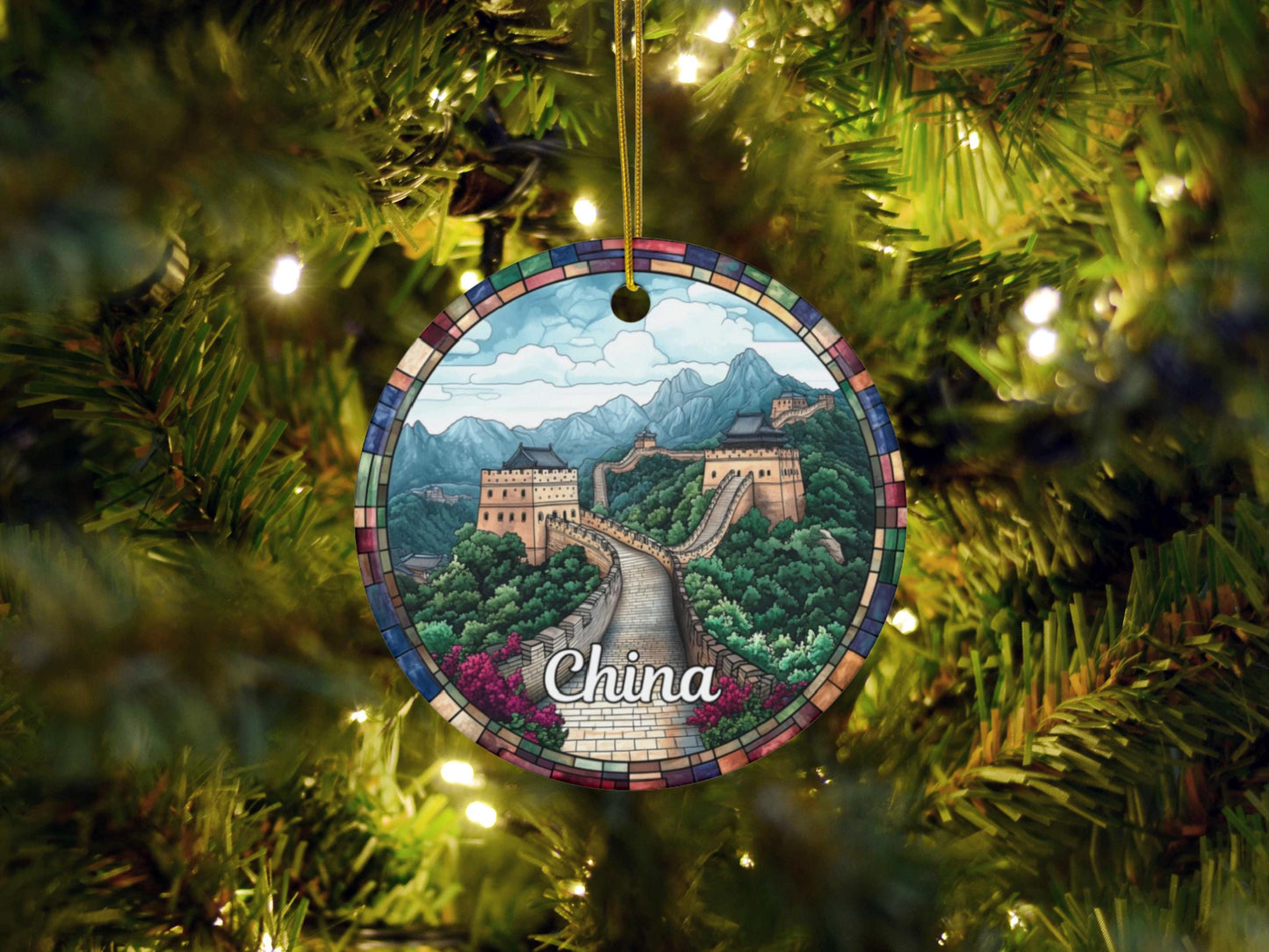 Great Wall of China Stained Glass Style Ornament