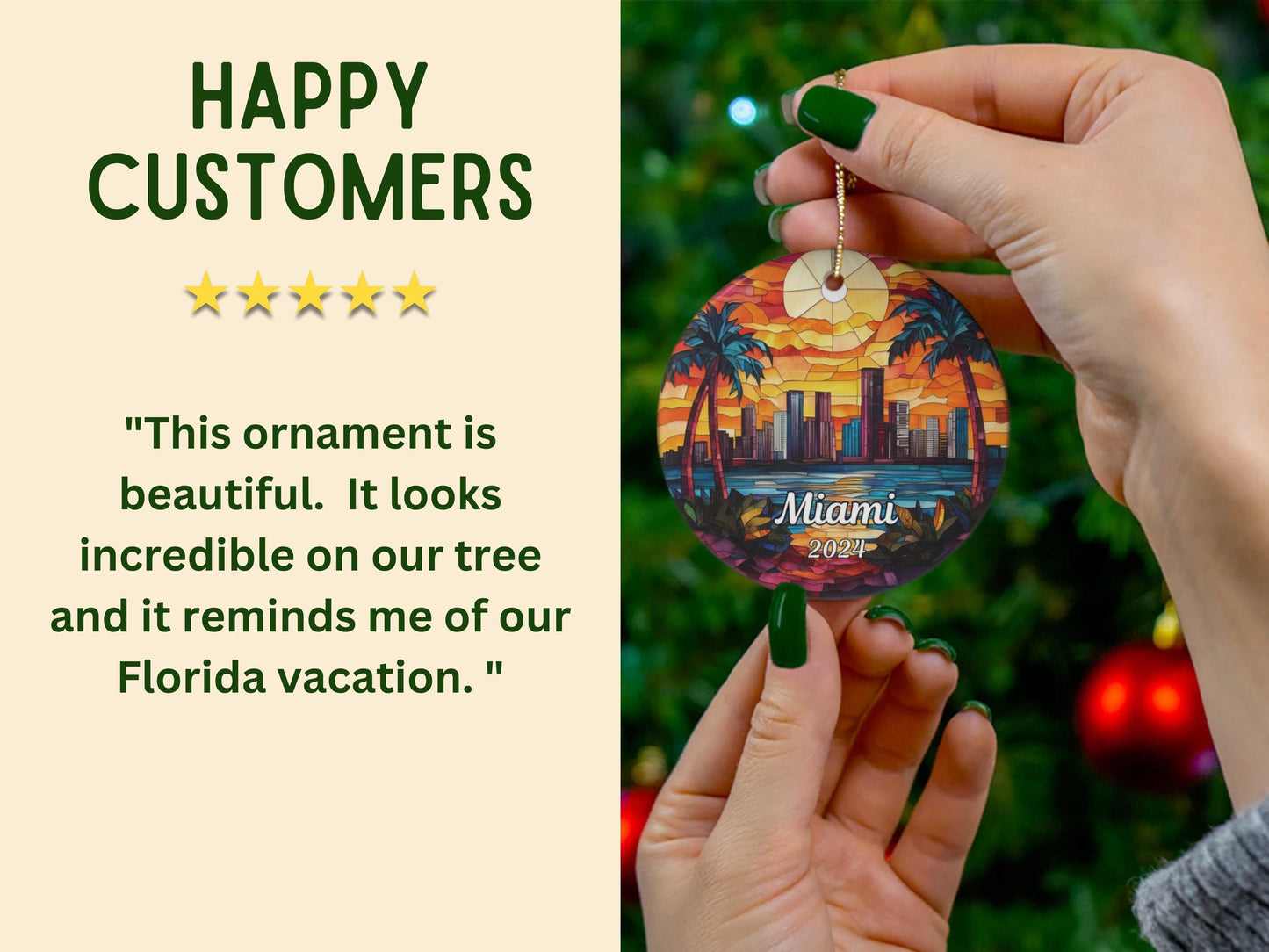 Miami Florida Stained Glass Style Christmas Ornament
