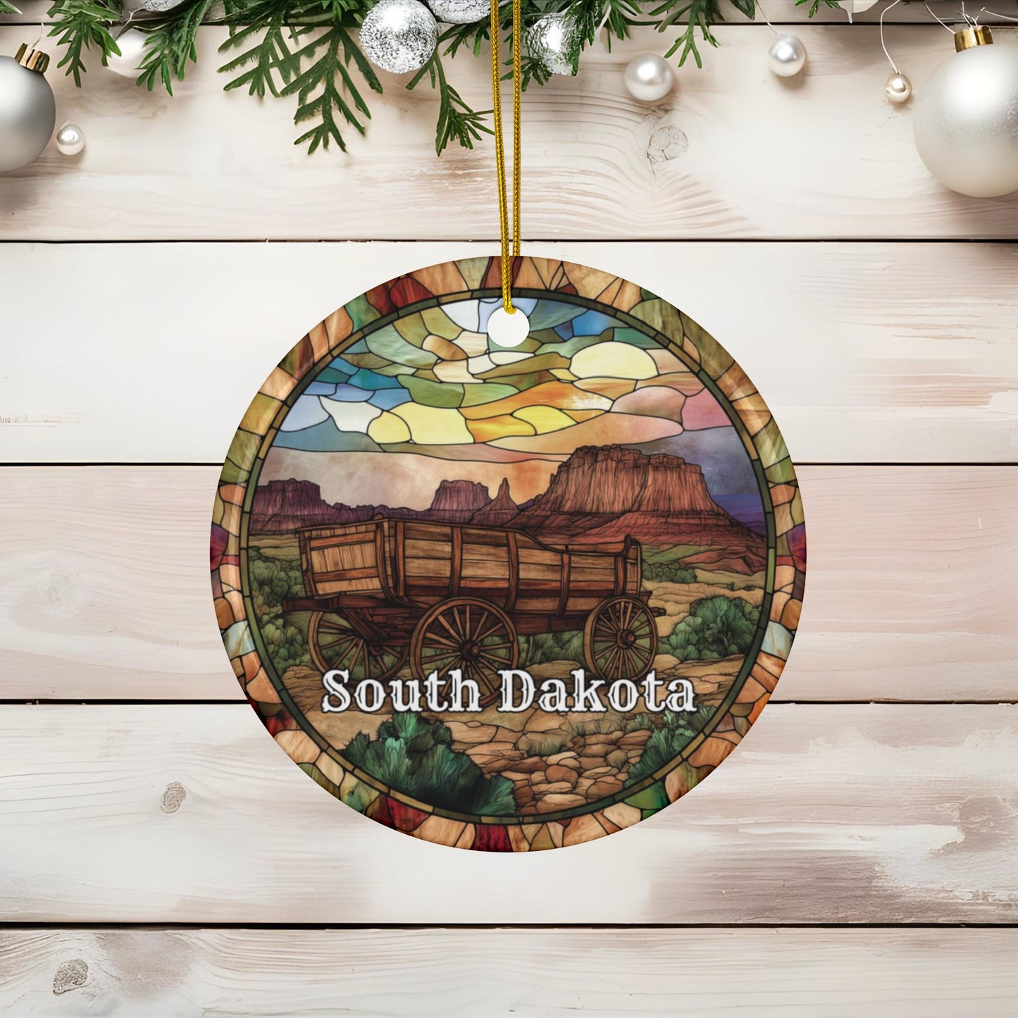 South Dakota Faux Stained Glass Ornament