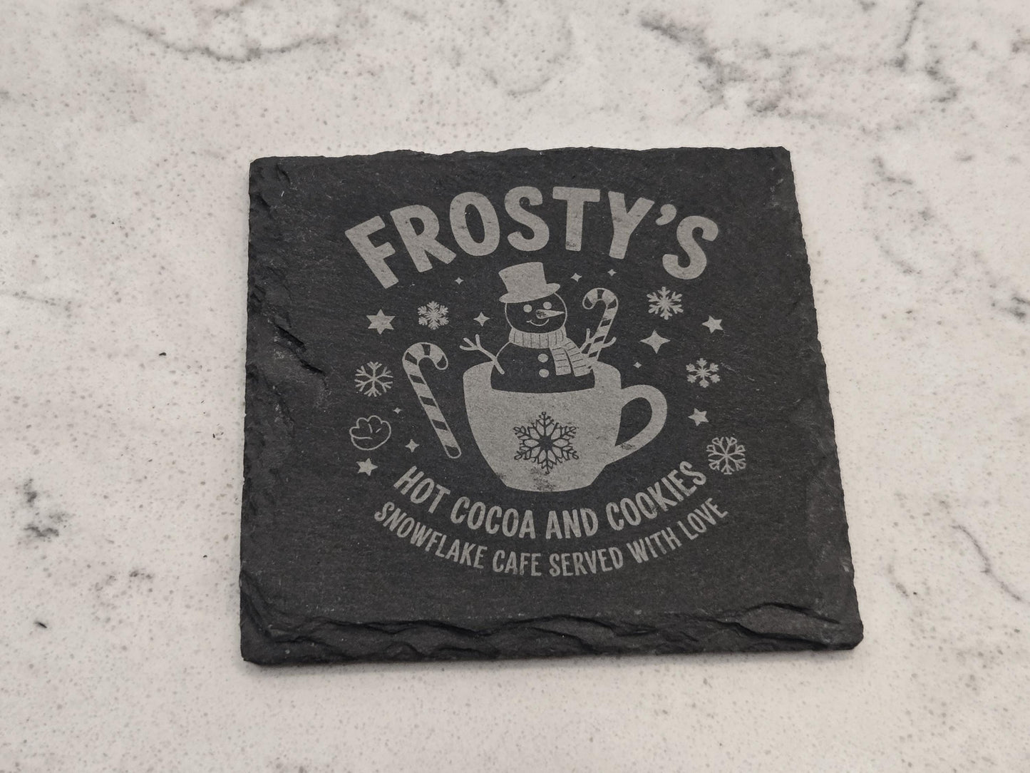 Christmas Slate Coasters Set – Hot Cocoa, Candy Cane & Holiday Café Designs | Rustic Winter Drink Bar Décor Gift