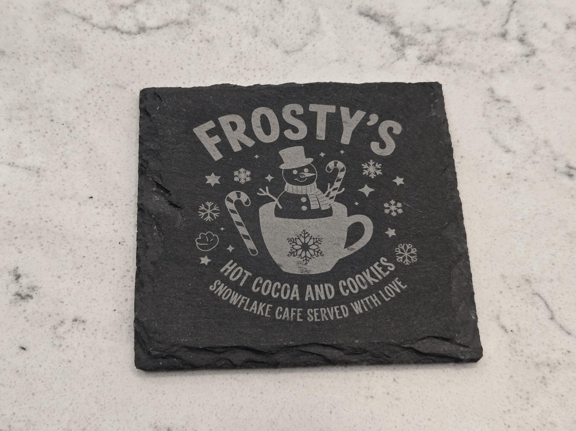 Christmas Slate Coasters Set – Hot Cocoa, Candy Cane & Holiday Café Designs | Rustic Winter Drink Bar Décor Gift