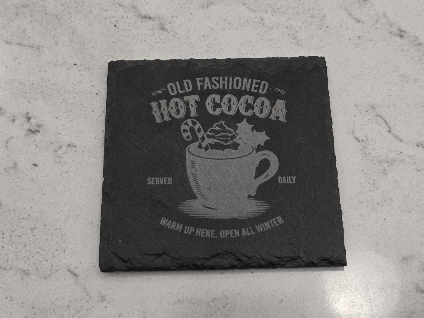 Christmas Slate Coasters Set – Hot Cocoa, Candy Cane & Holiday Café Designs | Rustic Winter Drink Bar Décor Gift