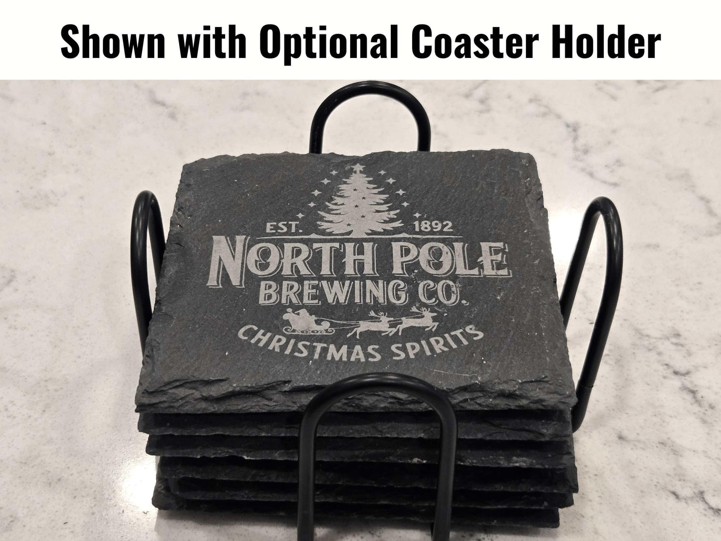 Christmas Slate Coasters Set – Hot Cocoa, Candy Cane & Holiday Café Designs | Rustic Winter Drink Bar Décor Gift