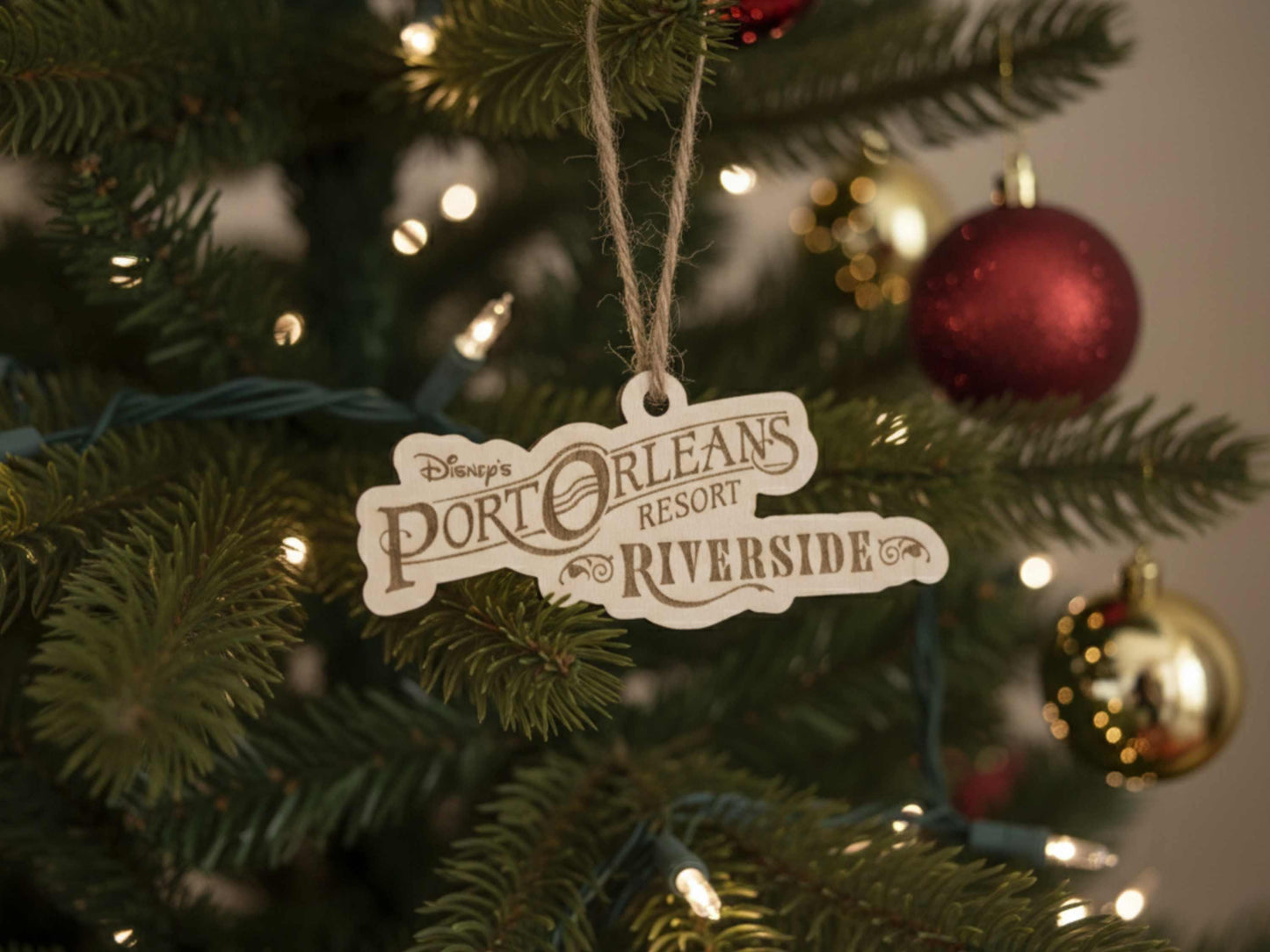 Port Orleans Riverside Ornament Hanging on a tree.