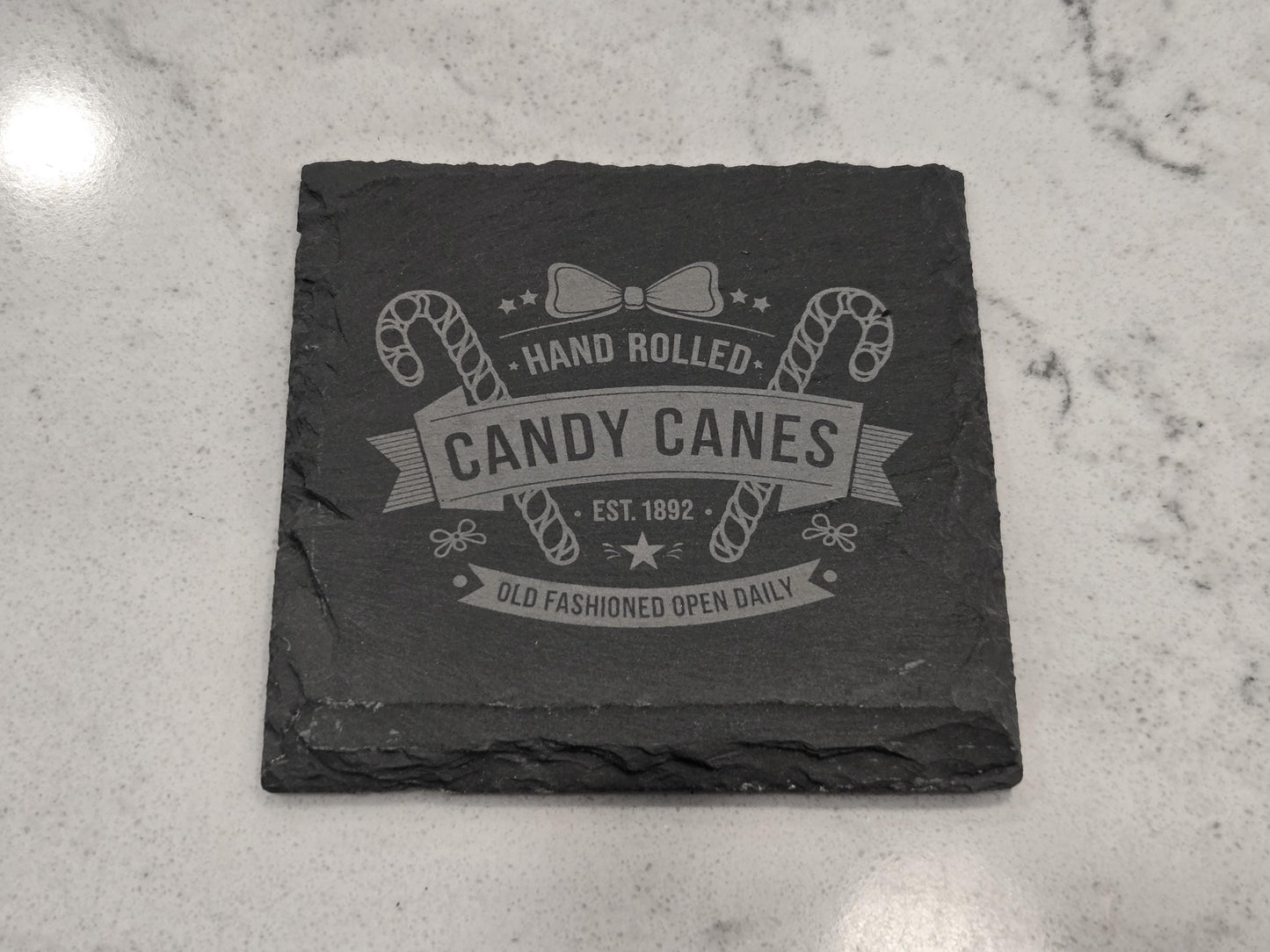 Christmas Slate Coasters Set – Hot Cocoa, Candy Cane & Holiday Café Designs | Rustic Winter Drink Bar Décor Gift