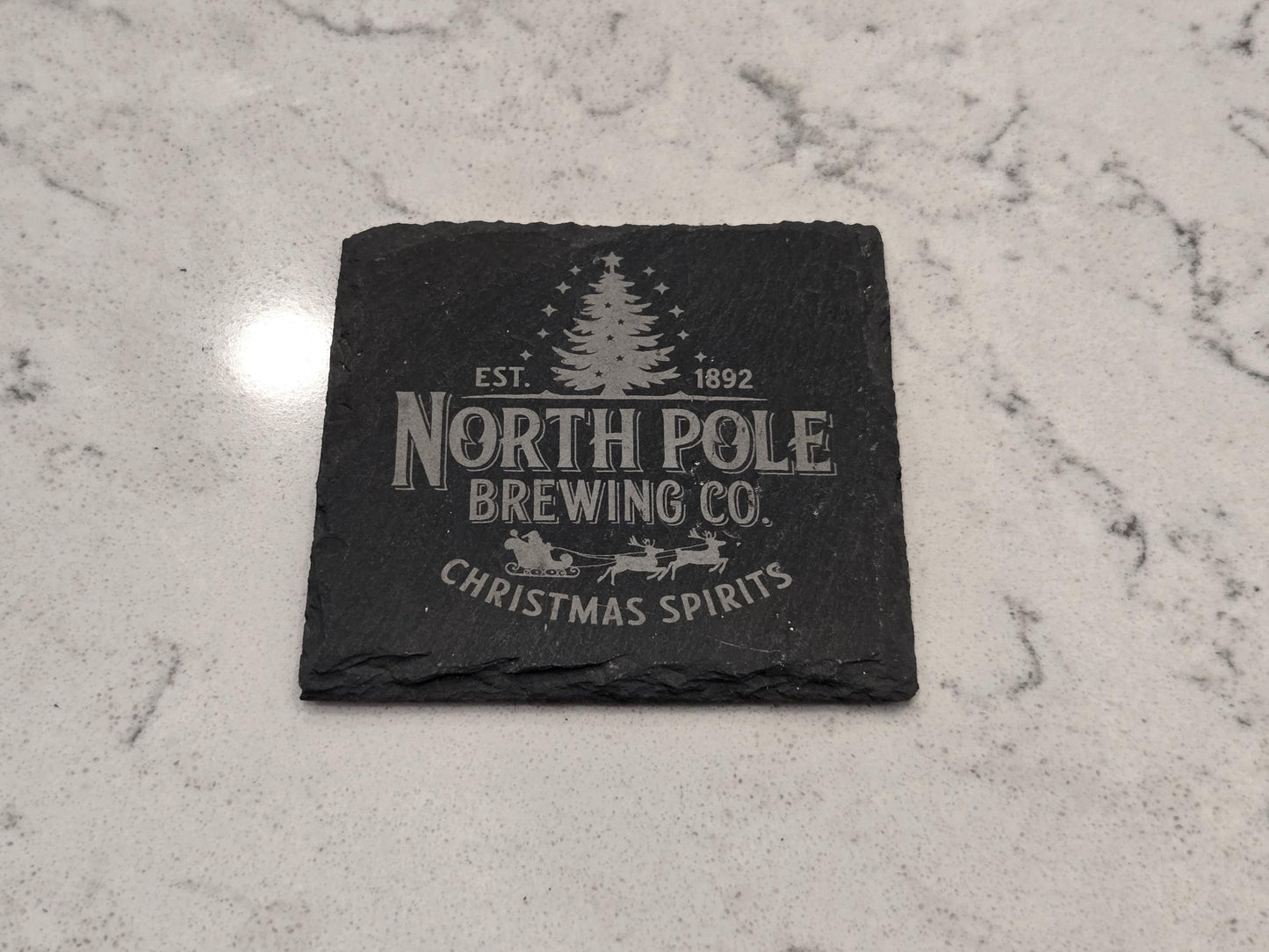 Christmas Slate Coasters Set – Hot Cocoa, Candy Cane & Holiday Café Designs | Rustic Winter Drink Bar Décor Gift