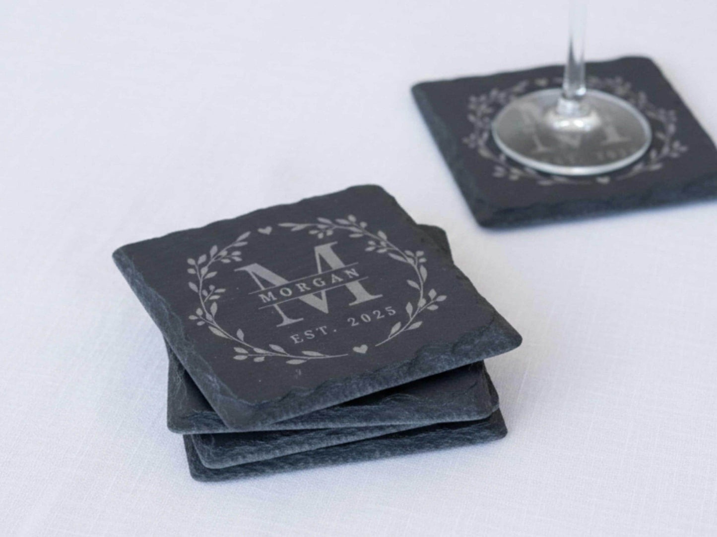 Engraved Monogrammed Slate Coasters