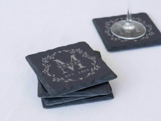 Engraved Monogrammed Slate Coasters