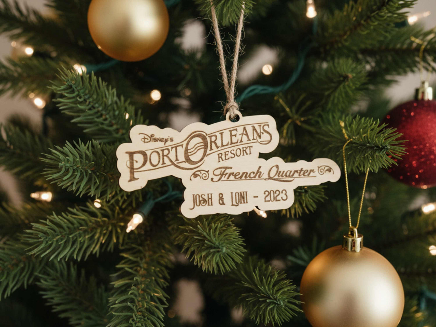 Port Orleans French Quarter Ornament hanging on a tree