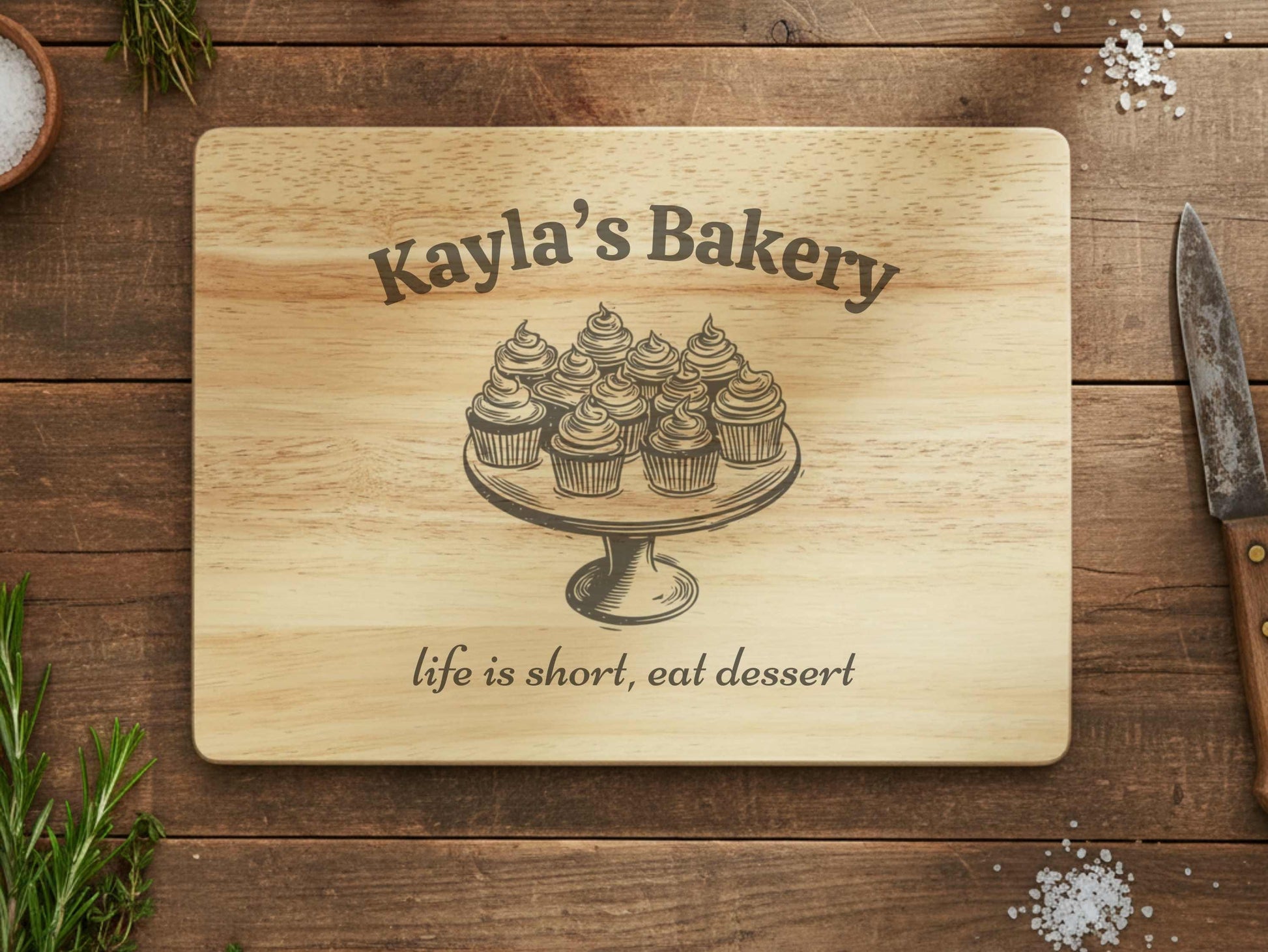 Personalized Bakery Cutting Board – Custom Cupcake Display Board