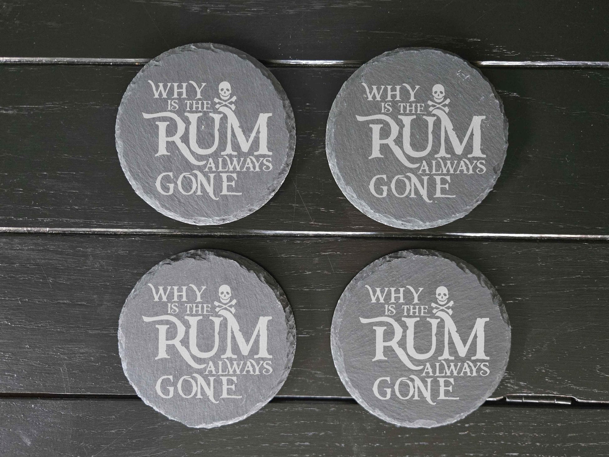 Why is the Rum Always Gone Engraved Pirate Drink Coaster, Funny Rum Lover Gift, Nautical Bar Decor, Man Cave Coaster