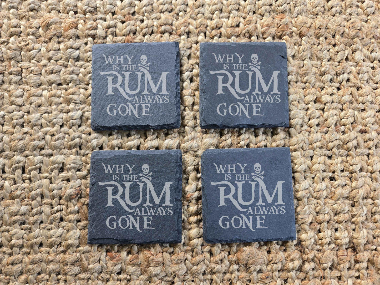 Why is the Rum Always Gone Engraved Pirate Drink Coaster, Funny Rum Lover Gift, Nautical Bar Decor, Man Cave Coaster