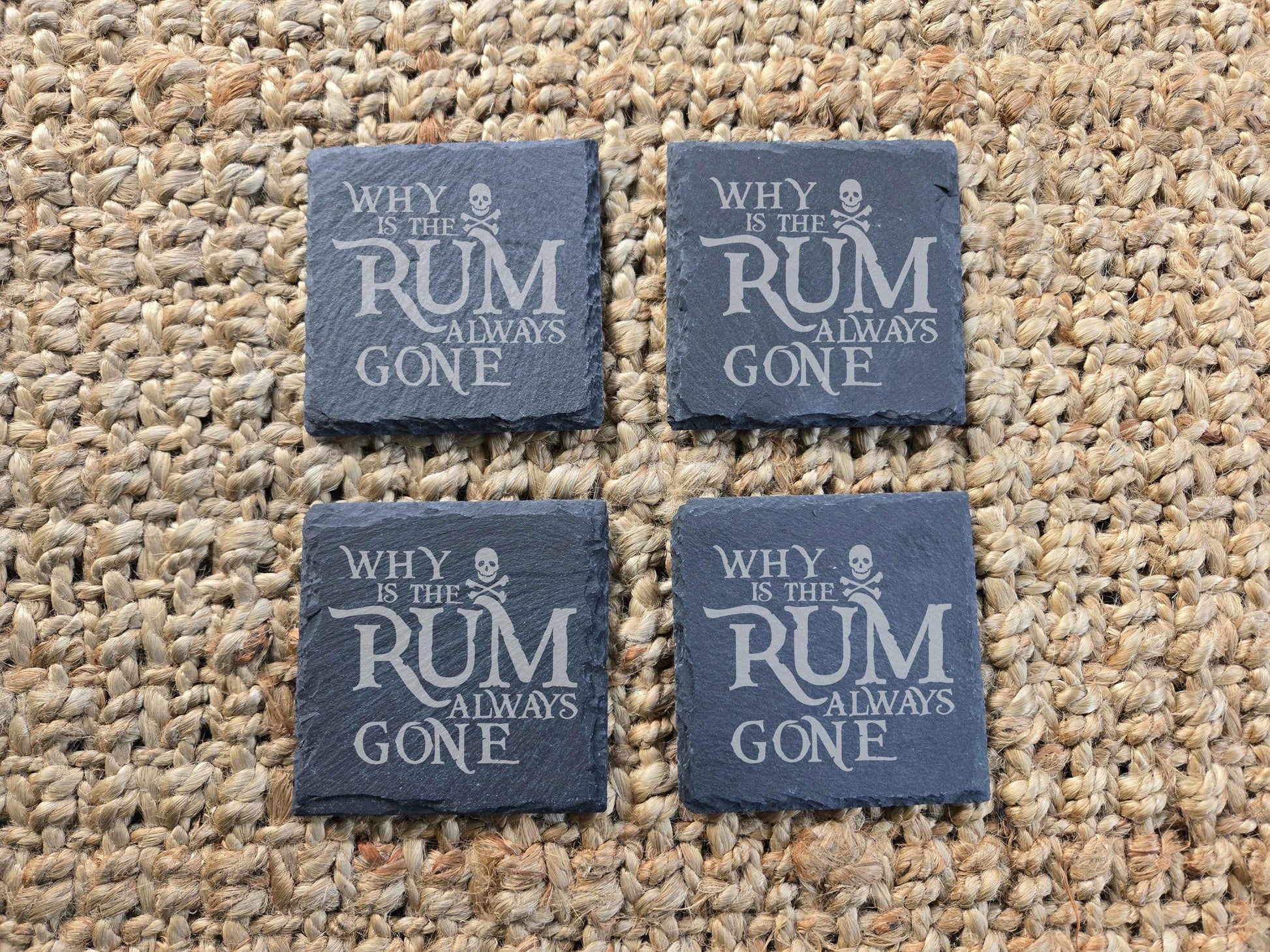 Why is the Rum Always Gone Engraved Pirate Drink Coaster, Funny Rum Lover Gift, Nautical Bar Decor, Man Cave Coaster