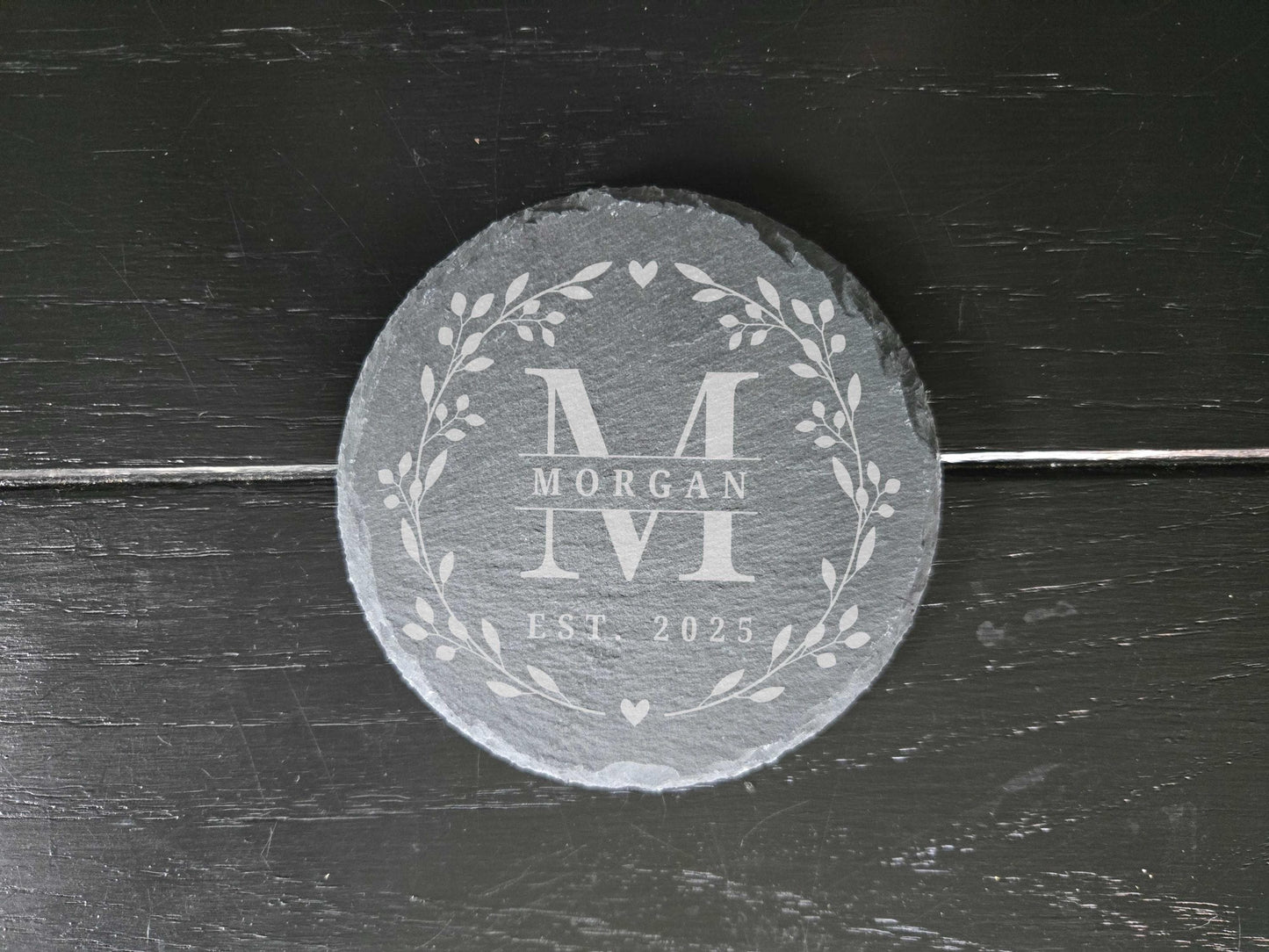 Engraved Monogrammed Round Slate Coasters