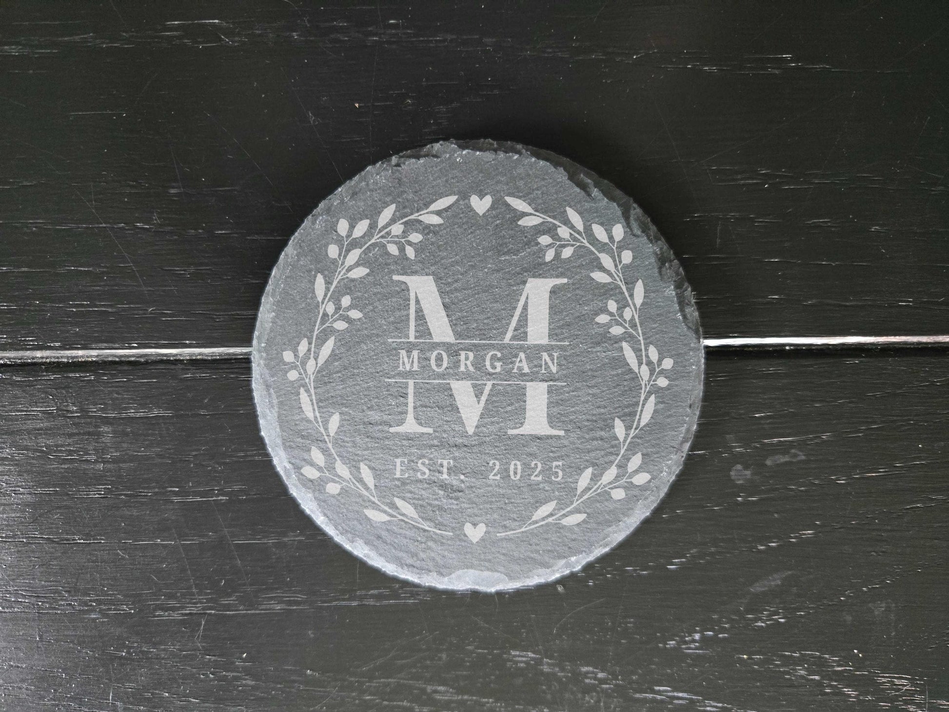 Engraved Monogrammed Round Slate Coasters