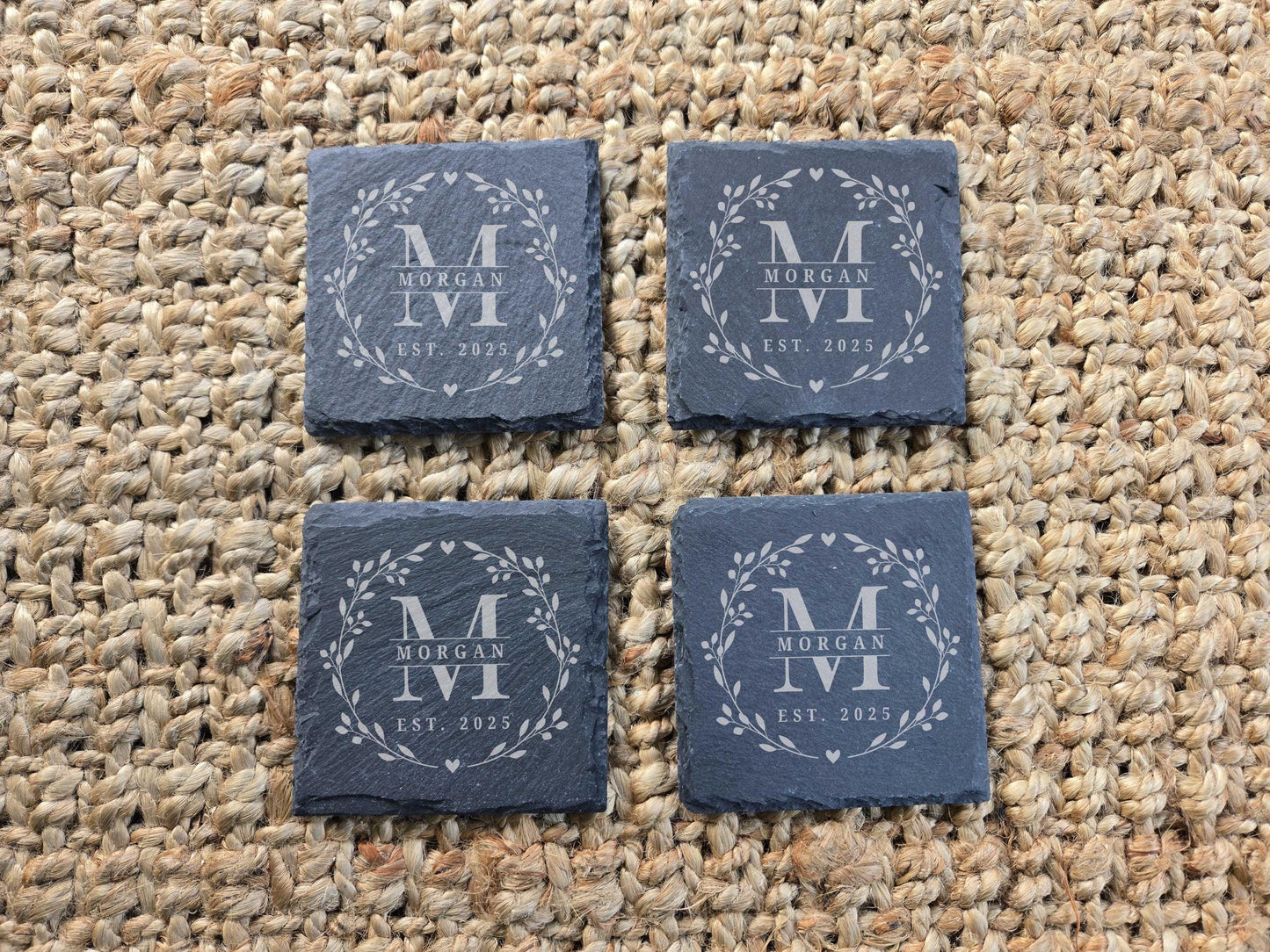 Engraved Monogrammed Slate Coasters Set of 4