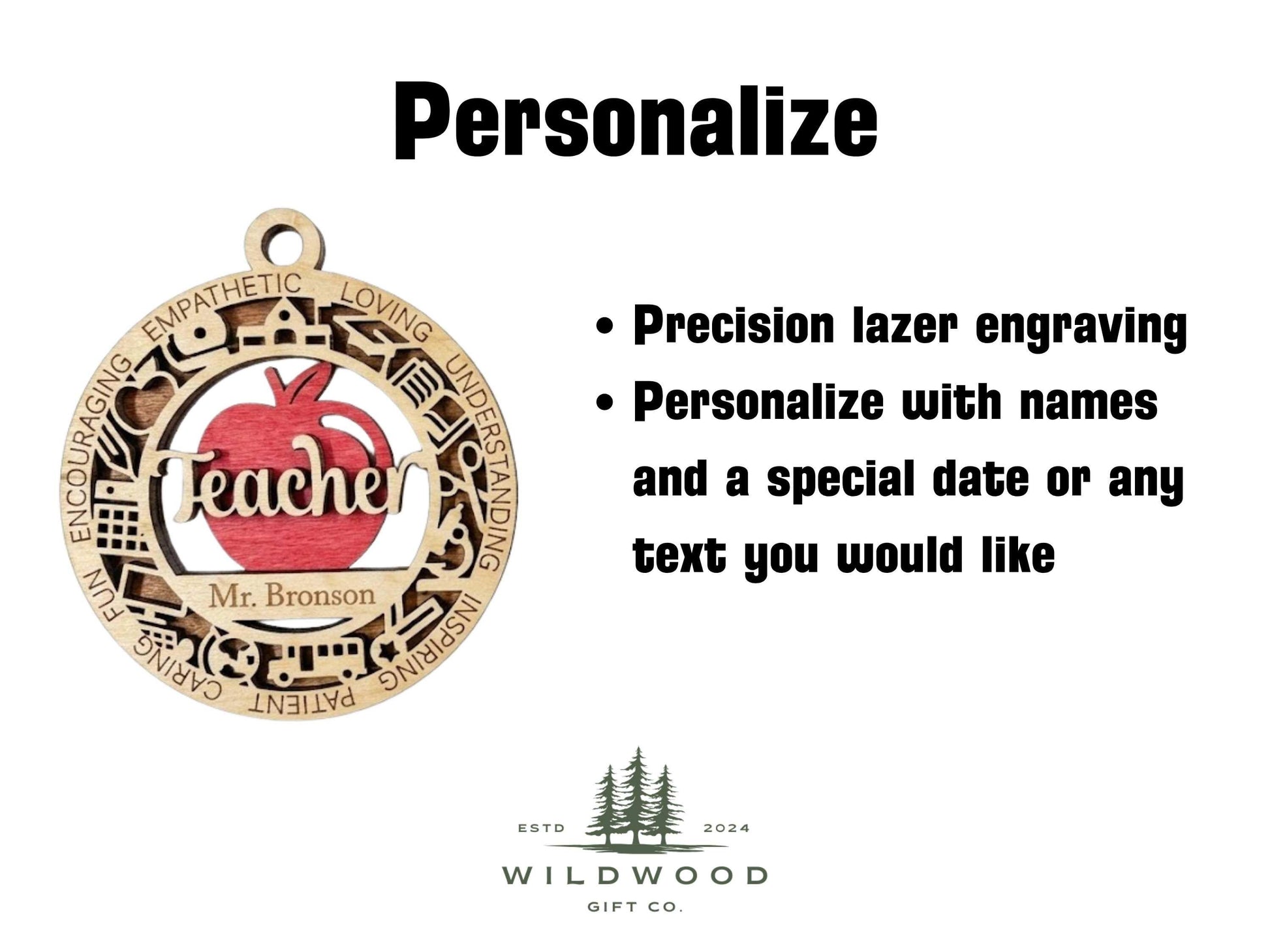 Personalized Teacher Ornament Laser Engraved with name