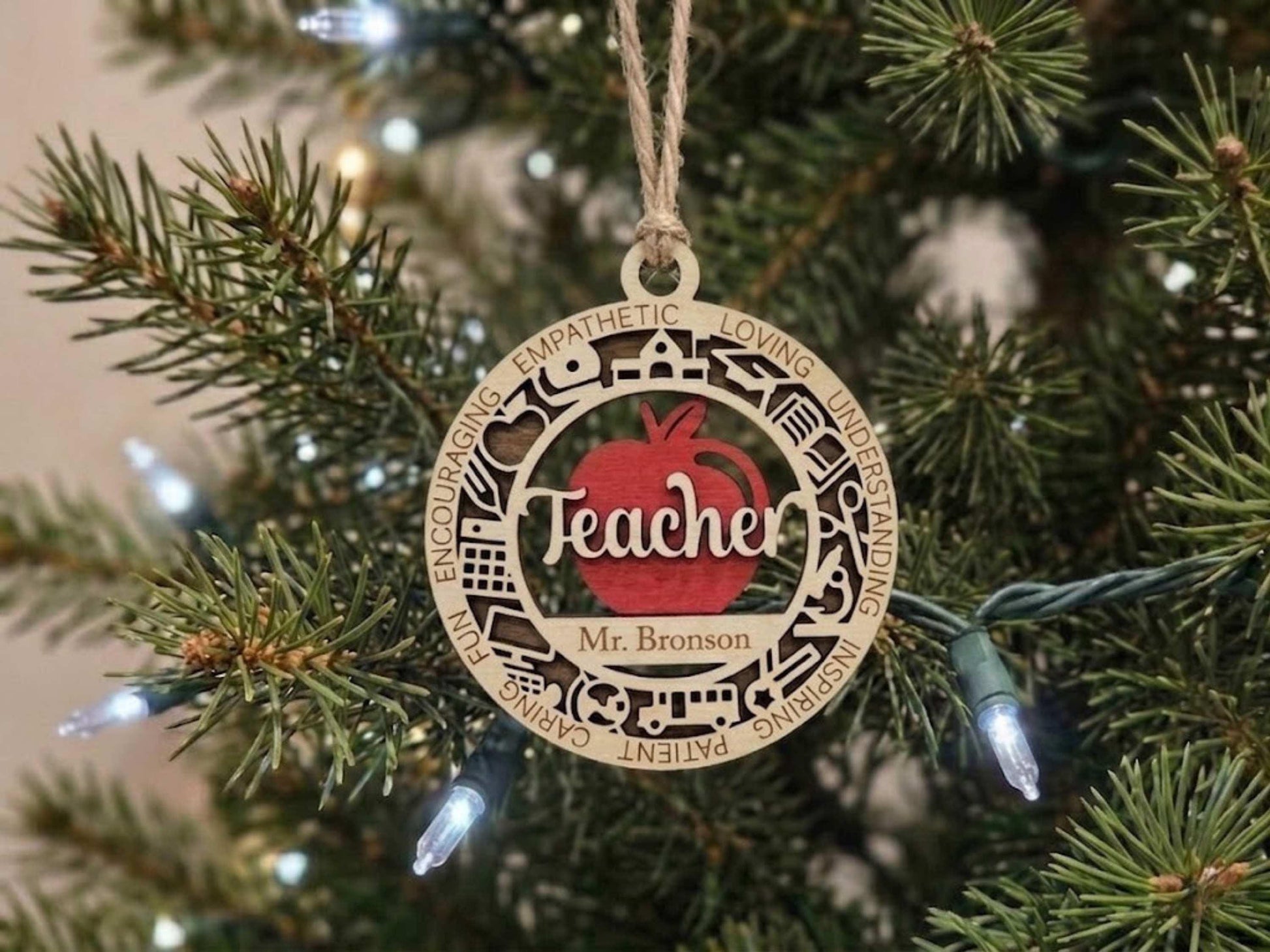Personalized Teacher Ornament Laser Engraved with name