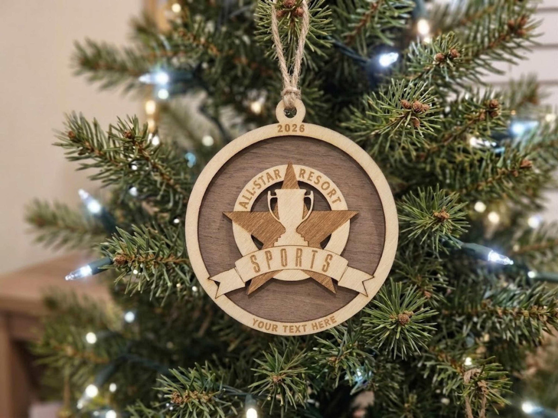 All-Star Sports Resort Disney World Ornament Hanging on a Christmas Tree.