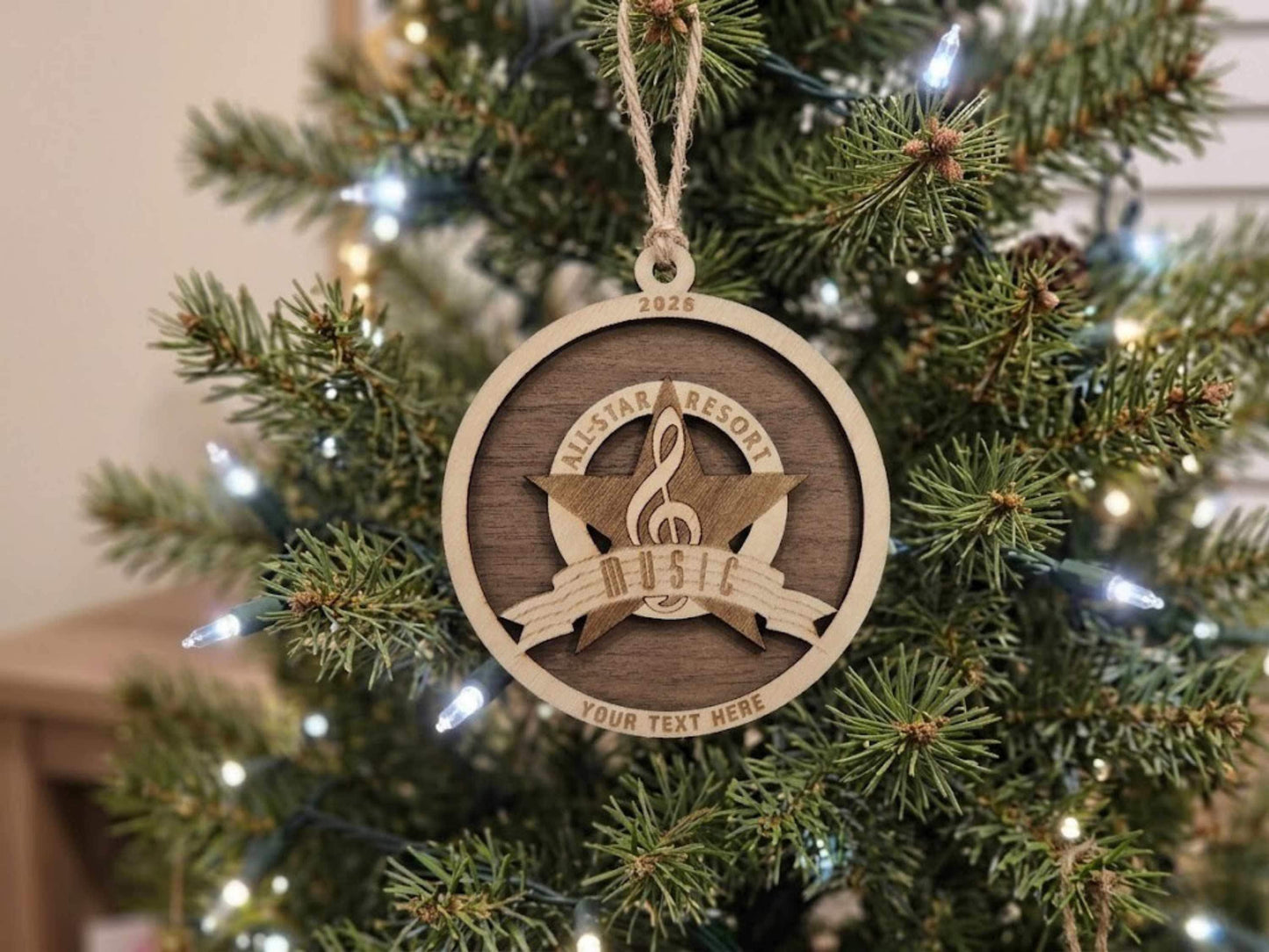 All-Star Music Resort Disney World Ornament Hanging on a Christmas Tree.
