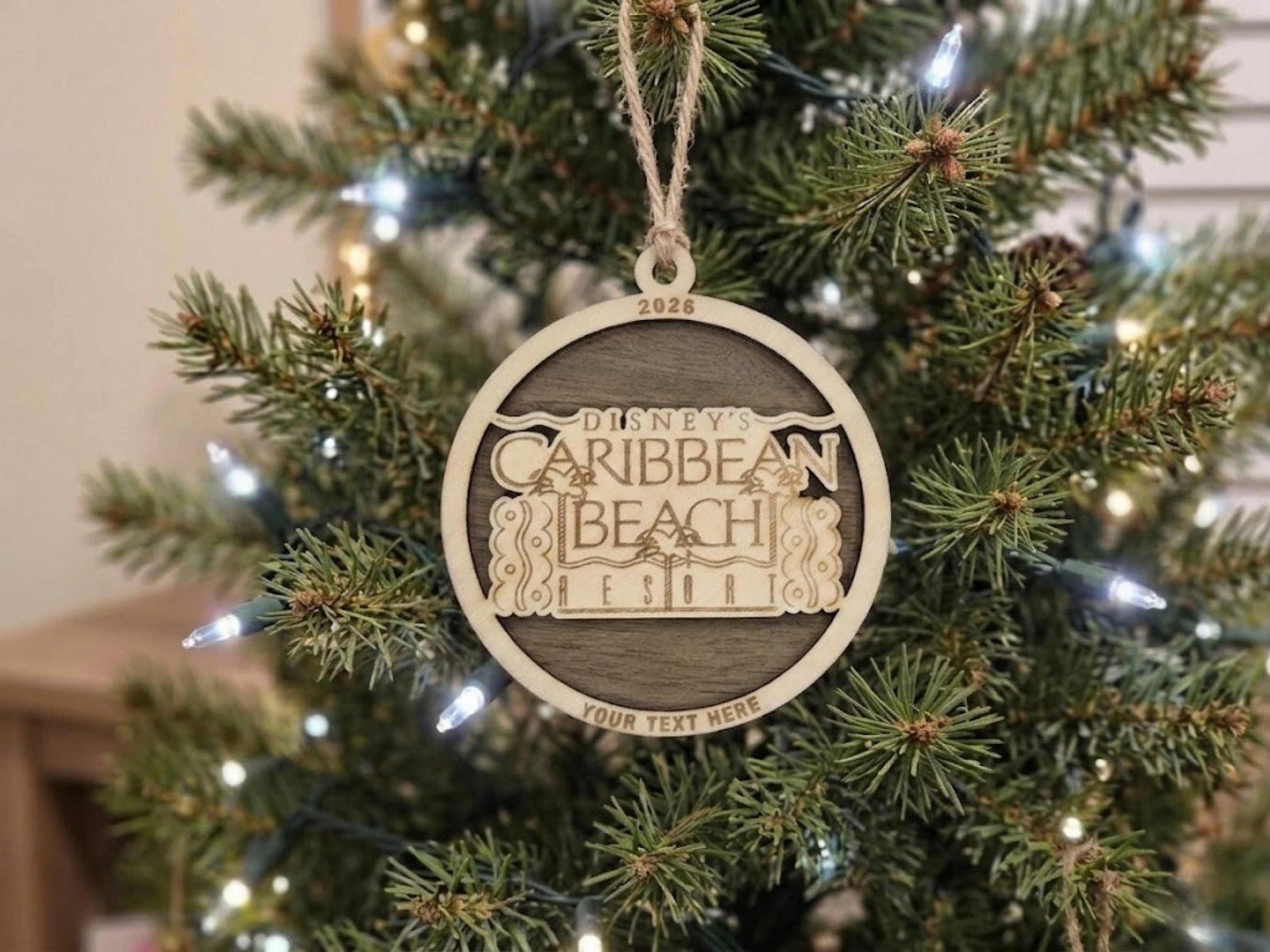 Caribbean Beach Resort Disney World Ornament Hanging on a Tree