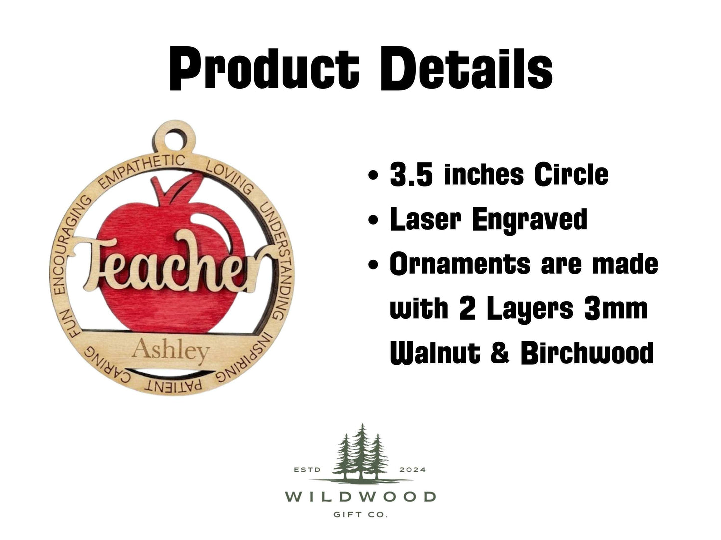 Personalized Teacher Ornament Laser Engraved with name