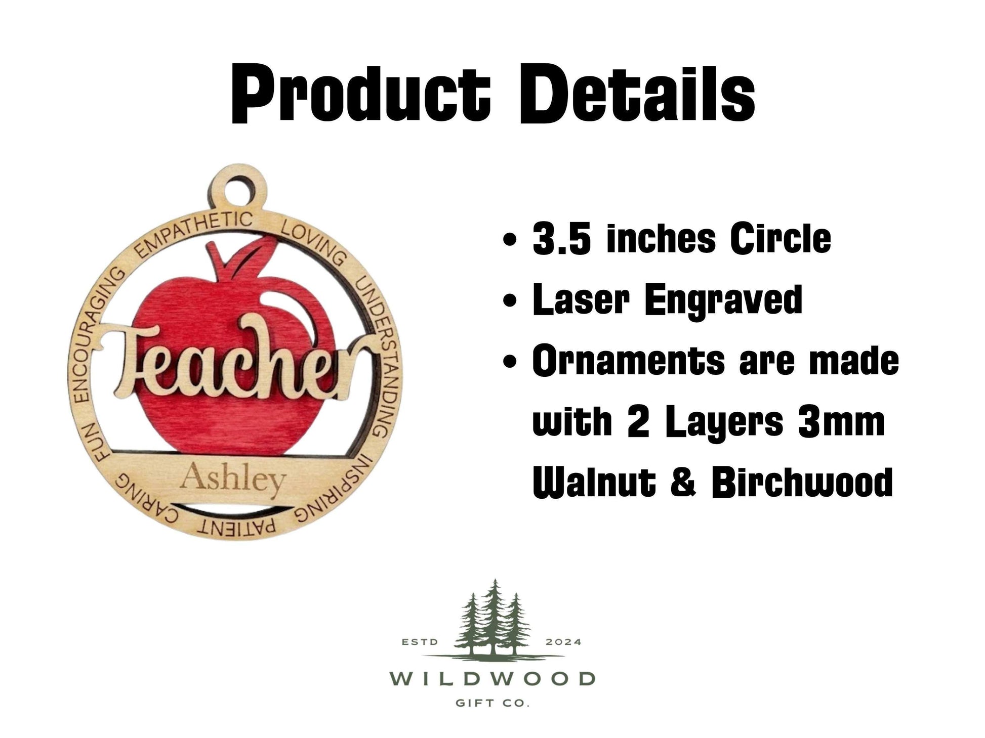 Personalized Teacher Ornament Laser Engraved with name