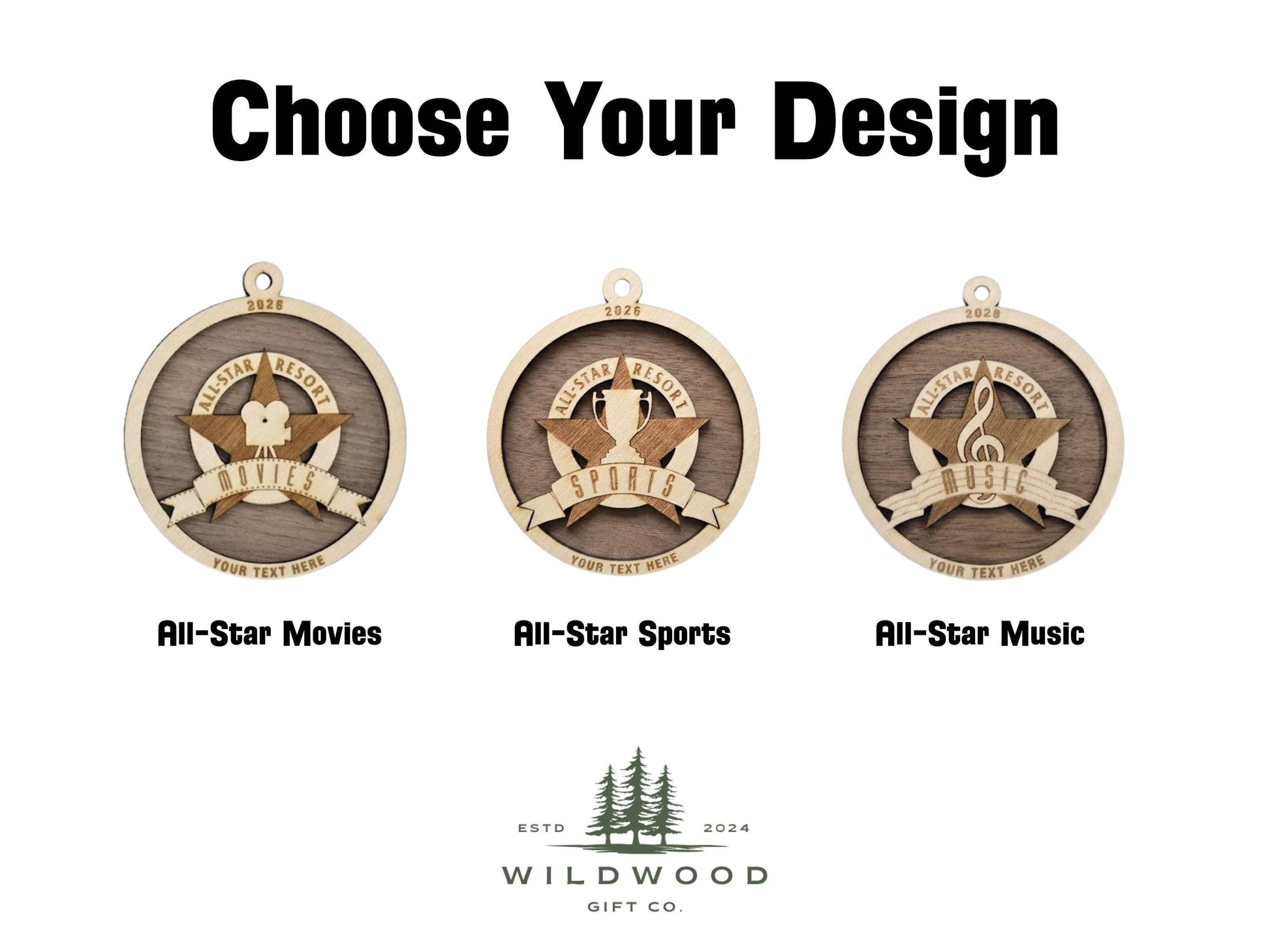 All-Star Sports, Movies, & Music Resorts Personalized Ornament - Custom Disney World Keepsake, Layered Engraved Wood Souvenir