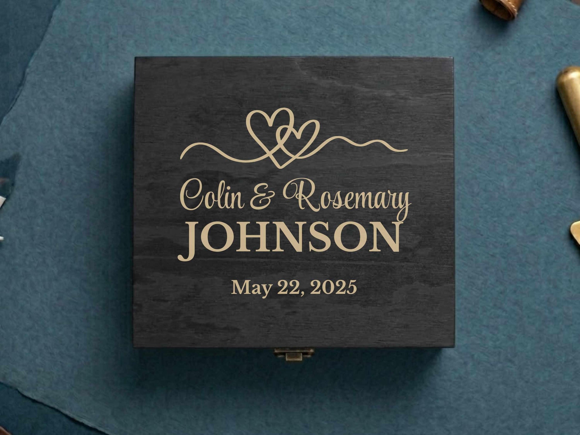 Personalized Wedding Memory Box, Engraved Pine Wood Keepsake Chest Anniversary or Bridal Shower Gift