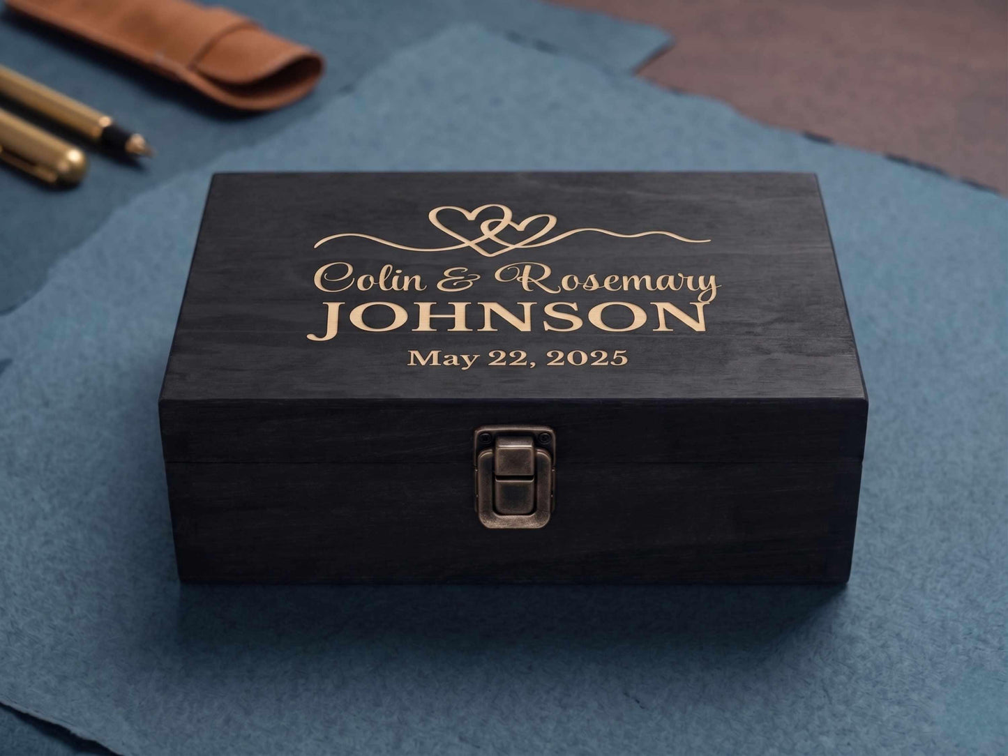 Personalized Wedding Memory Box, Engraved Pine Wood Keepsake Chest Anniversary or Bridal Shower Gift