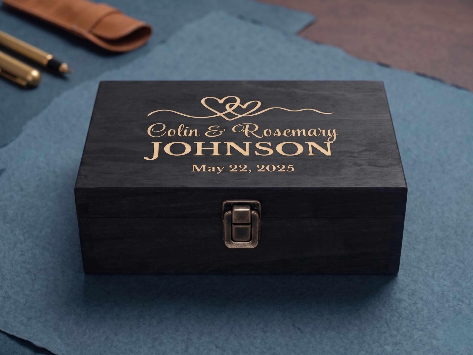 Personalized Wedding Memory Box, Engraved Pine Wood Keepsake Chest Anniversary or Bridal Shower Gift