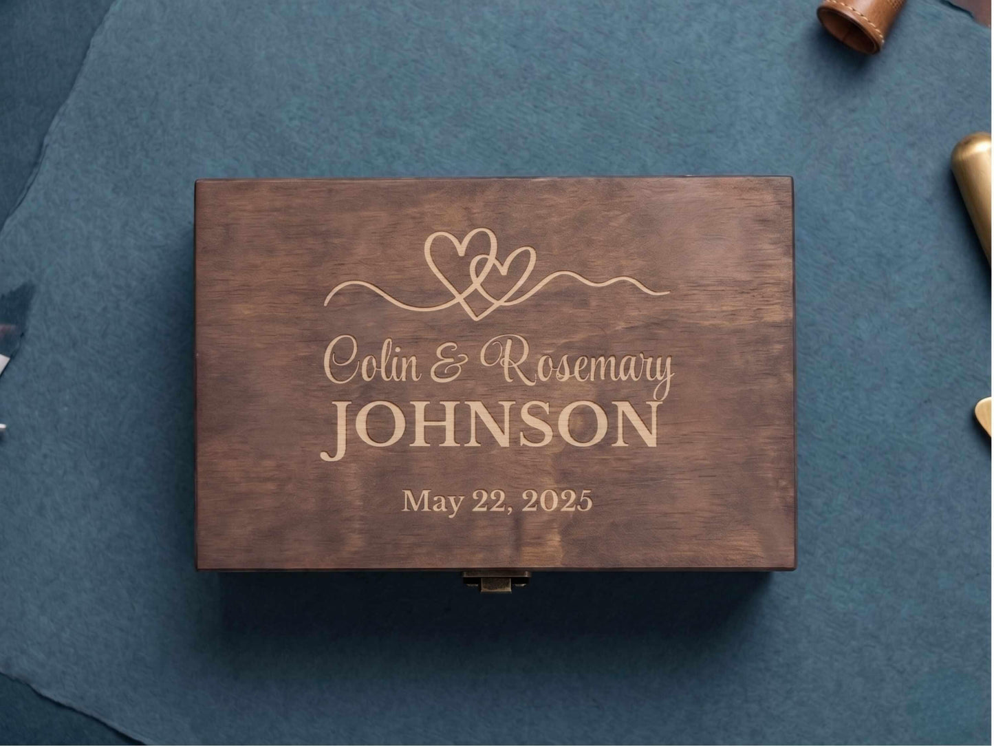 Personalized Wedding Memory Box, Engraved Pine Wood Keepsake Chest Anniversary or Bridal Shower Gift