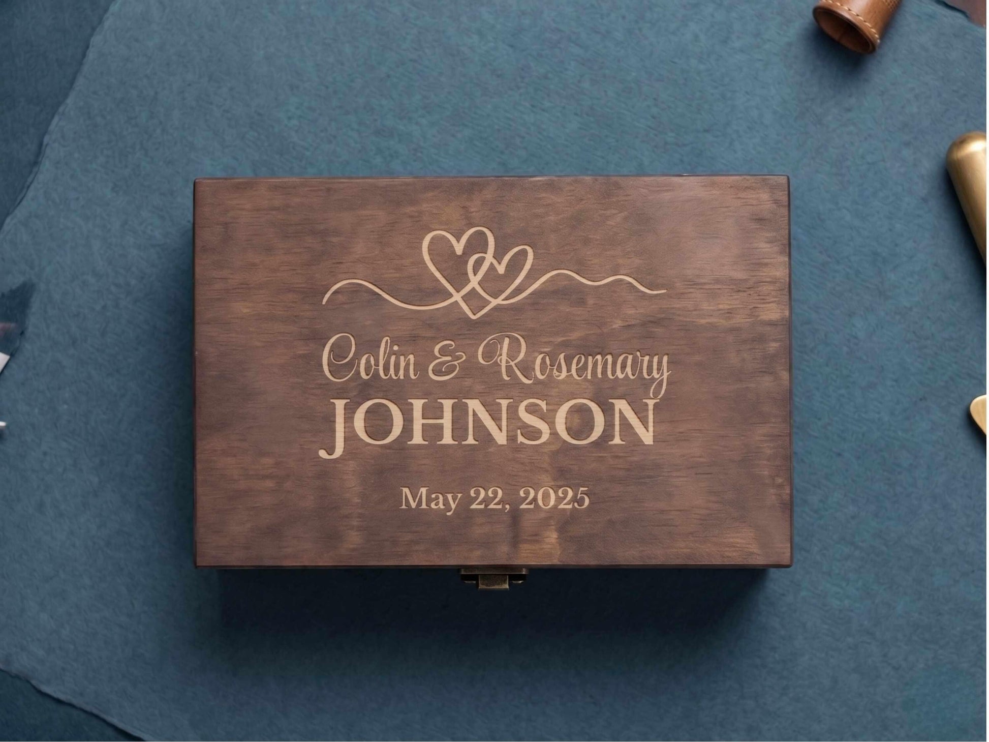 Personalized Wedding Memory Box, Engraved Pine Wood Keepsake Chest Anniversary or Bridal Shower Gift