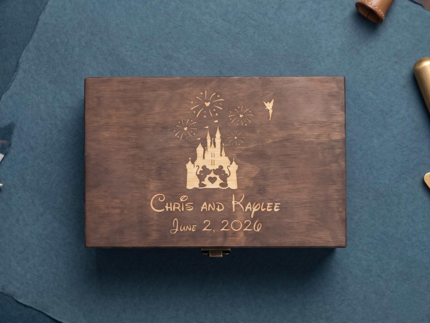 Personalized Disney-Inspired Wedding Memory Box Walnut