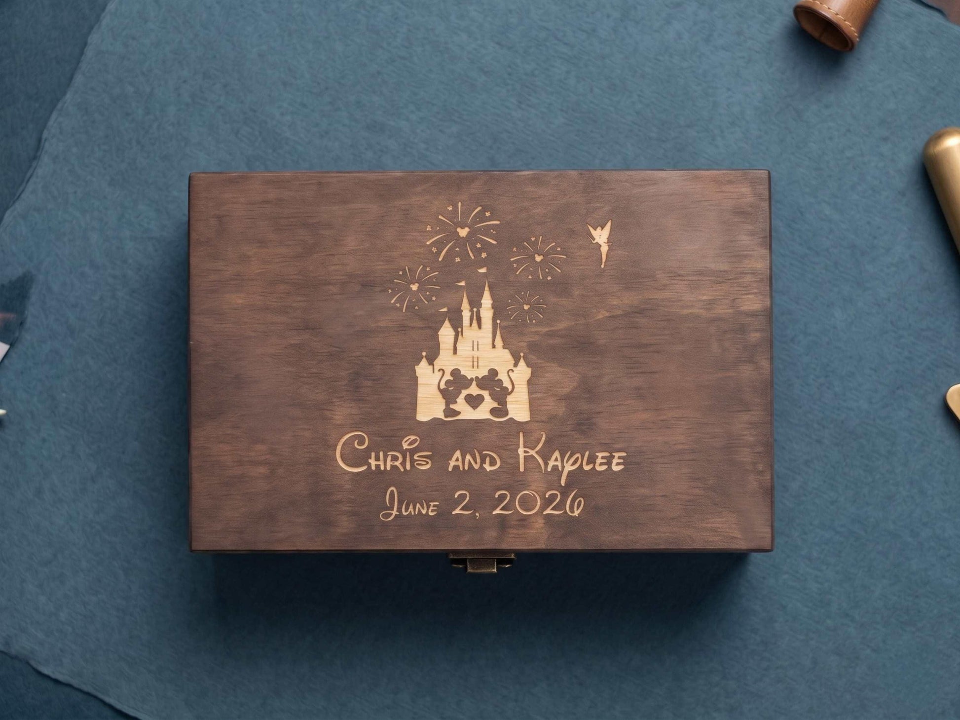 Personalized Disney-Inspired Wedding Memory Box Walnut