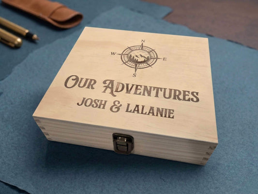 Couples Memory Box with "Our adventures" Engraved on the top
