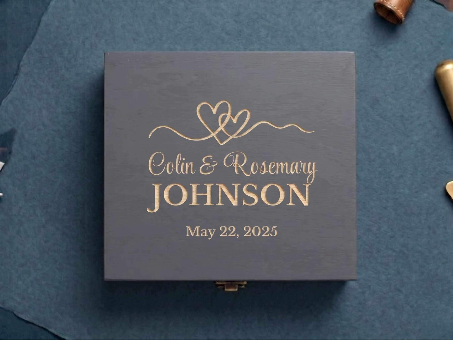 Personalized Wedding Memory Box, Engraved Pine Wood Keepsake Chest Anniversary or Bridal Shower Gift
