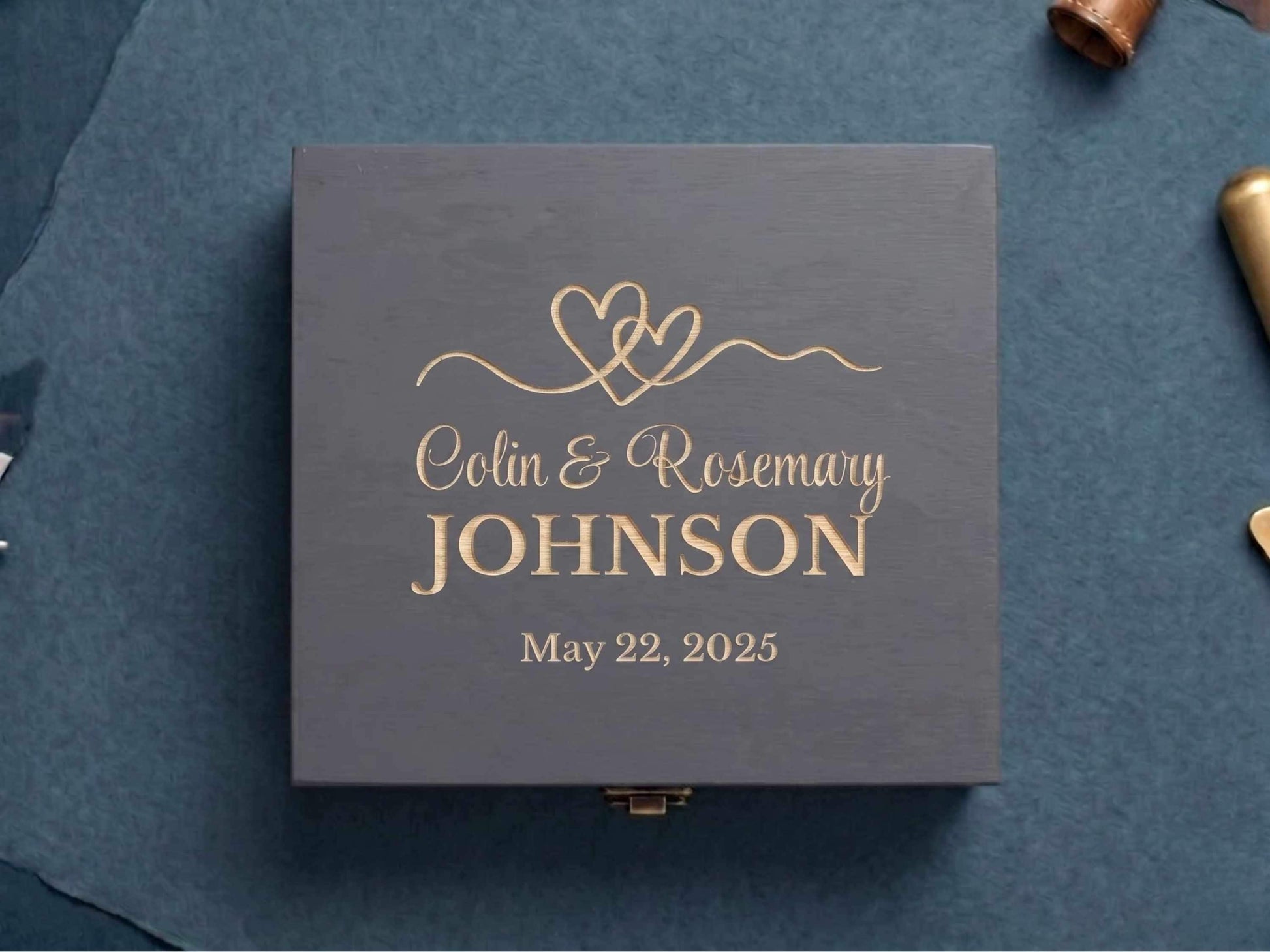Personalized Wedding Memory Box, Engraved Pine Wood Keepsake Chest Anniversary or Bridal Shower Gift