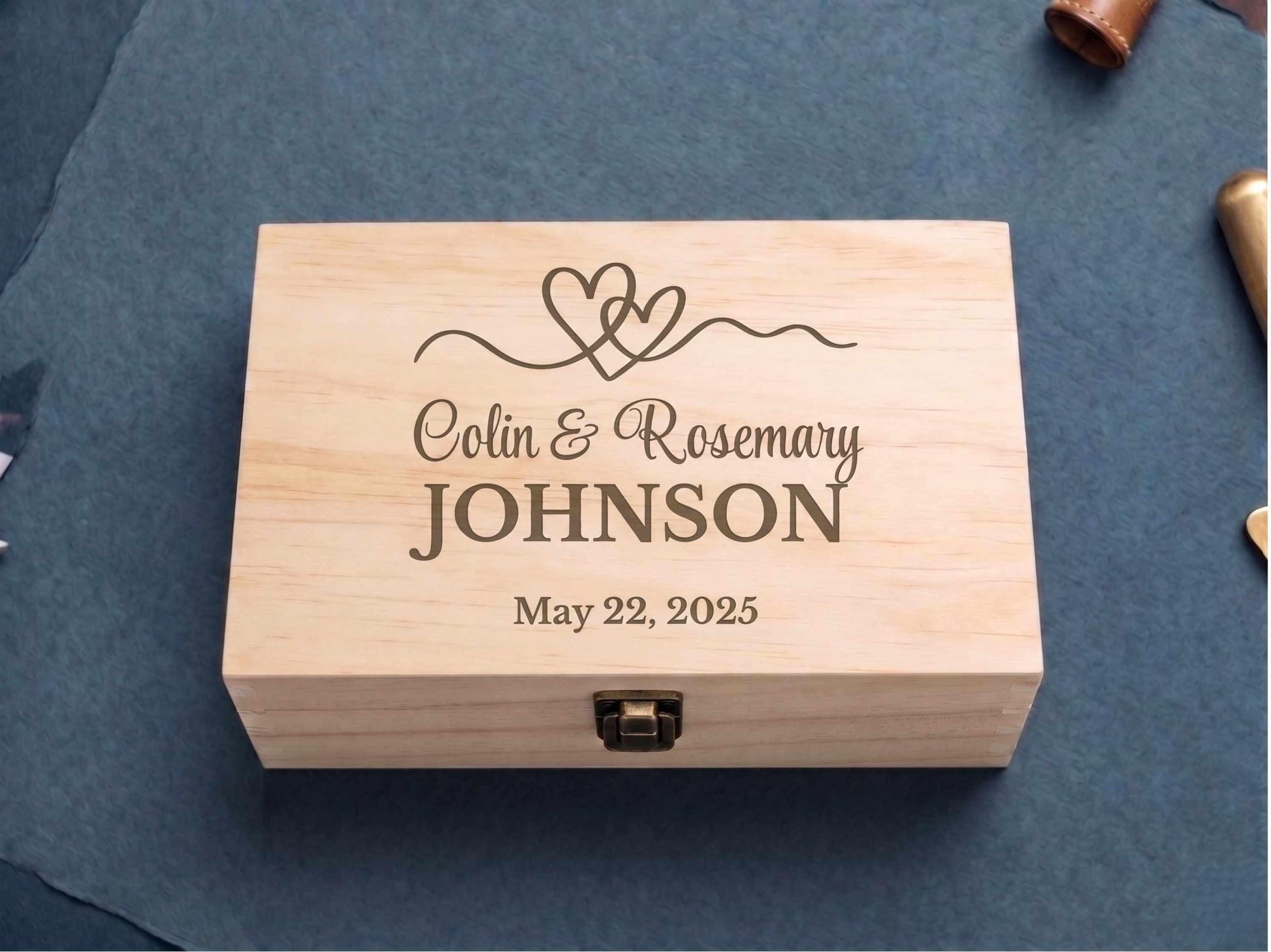 Personalized Wedding Memory Box, Engraved Pine Wood Keepsake Chest Anniversary or Bridal Shower Gift