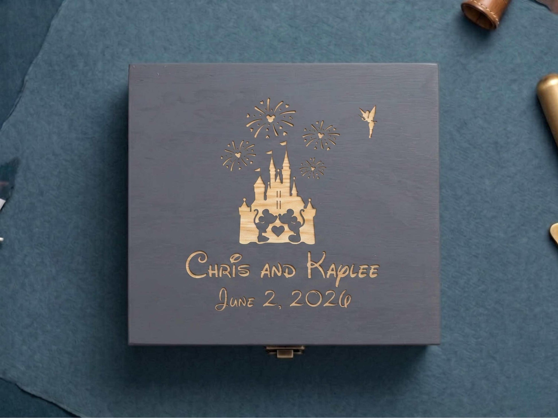 Personalized Disney-Inspired Wedding Memory Box Grey