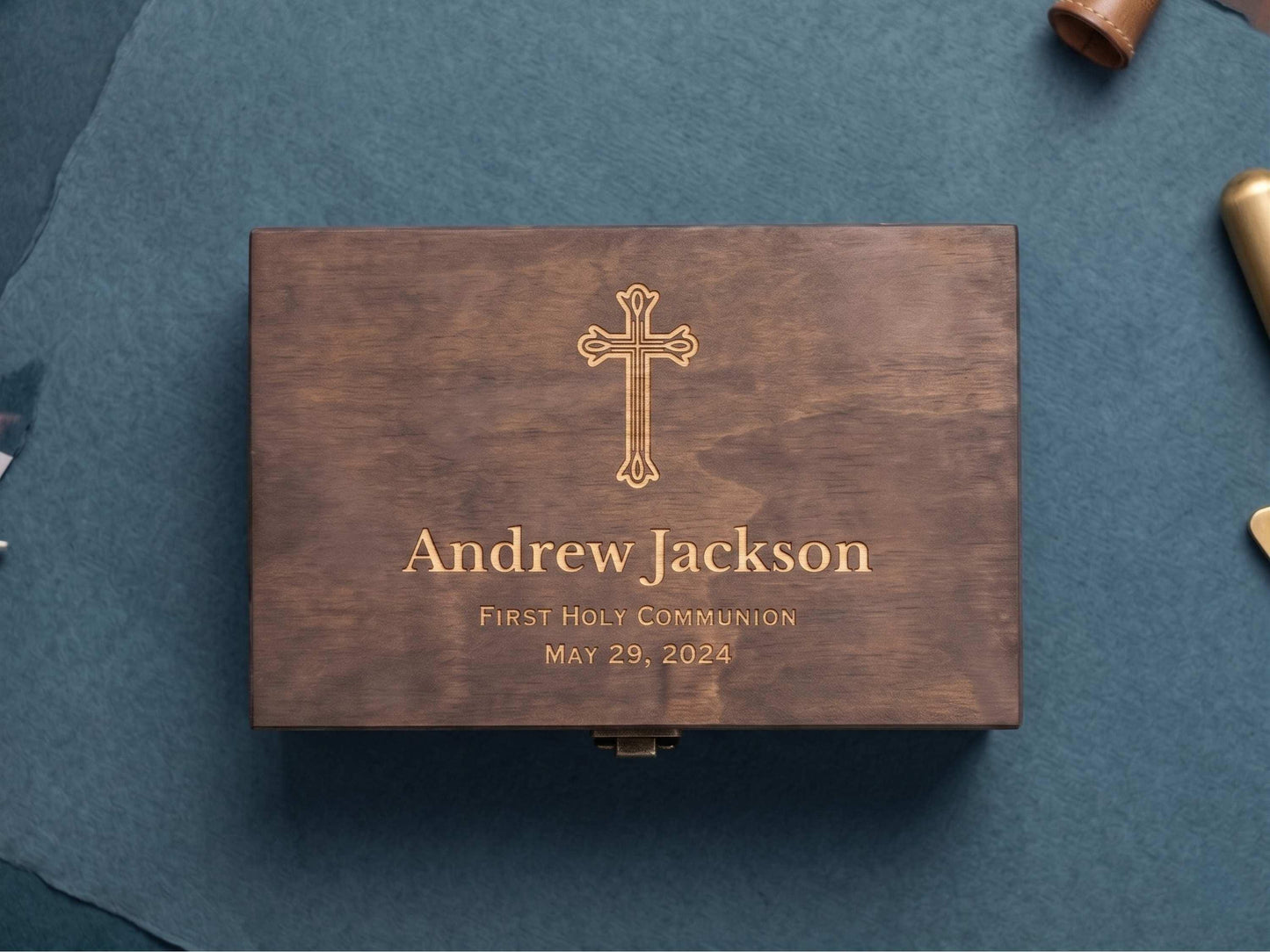 First Communion Memory Box Walnut stain