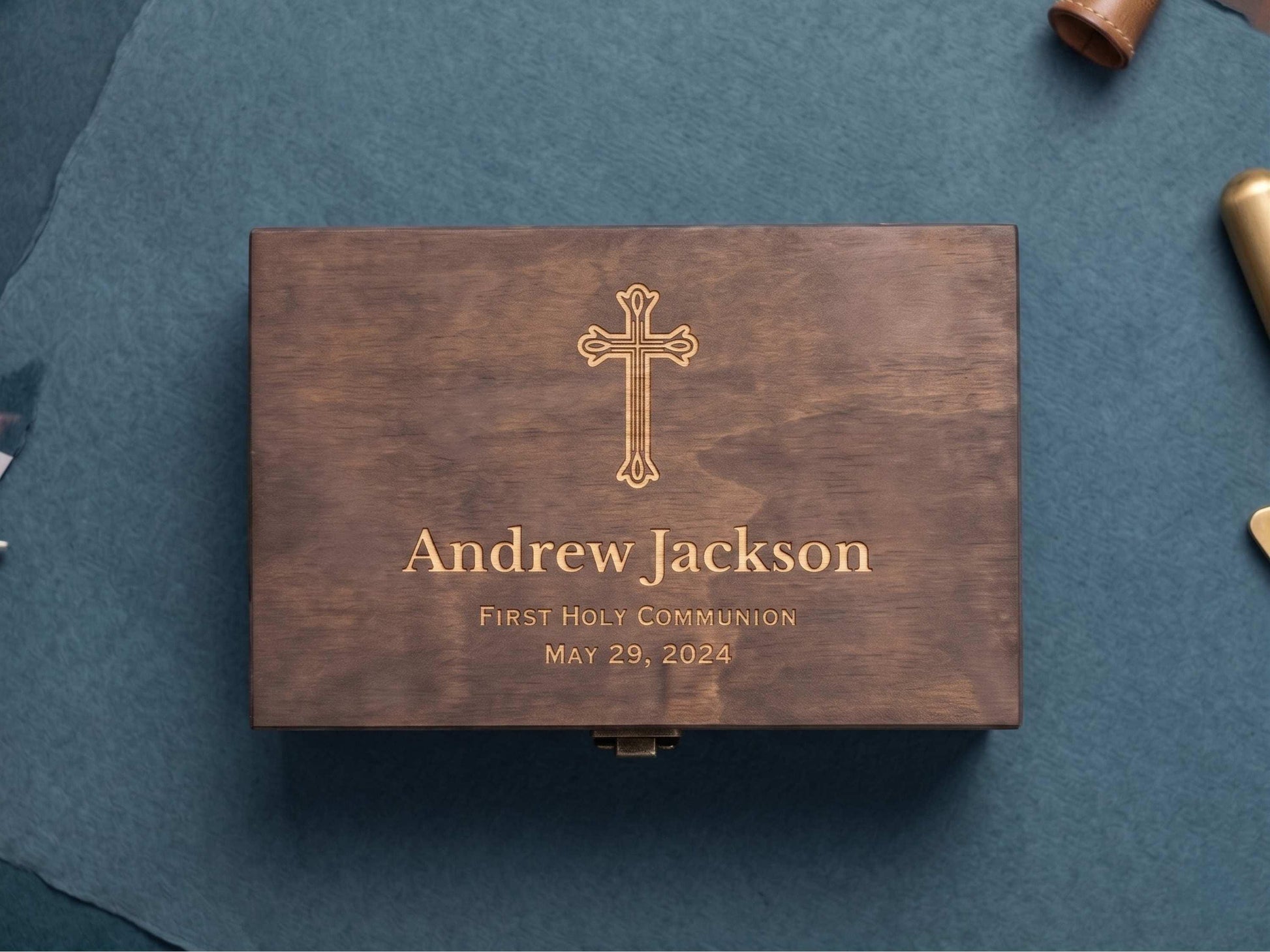 First Communion Memory Box Walnut stain