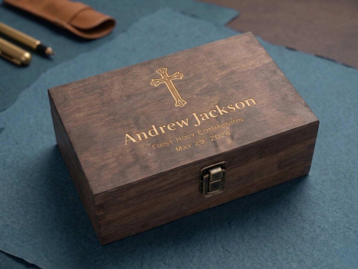 First Communion Memory Box Walnut stain